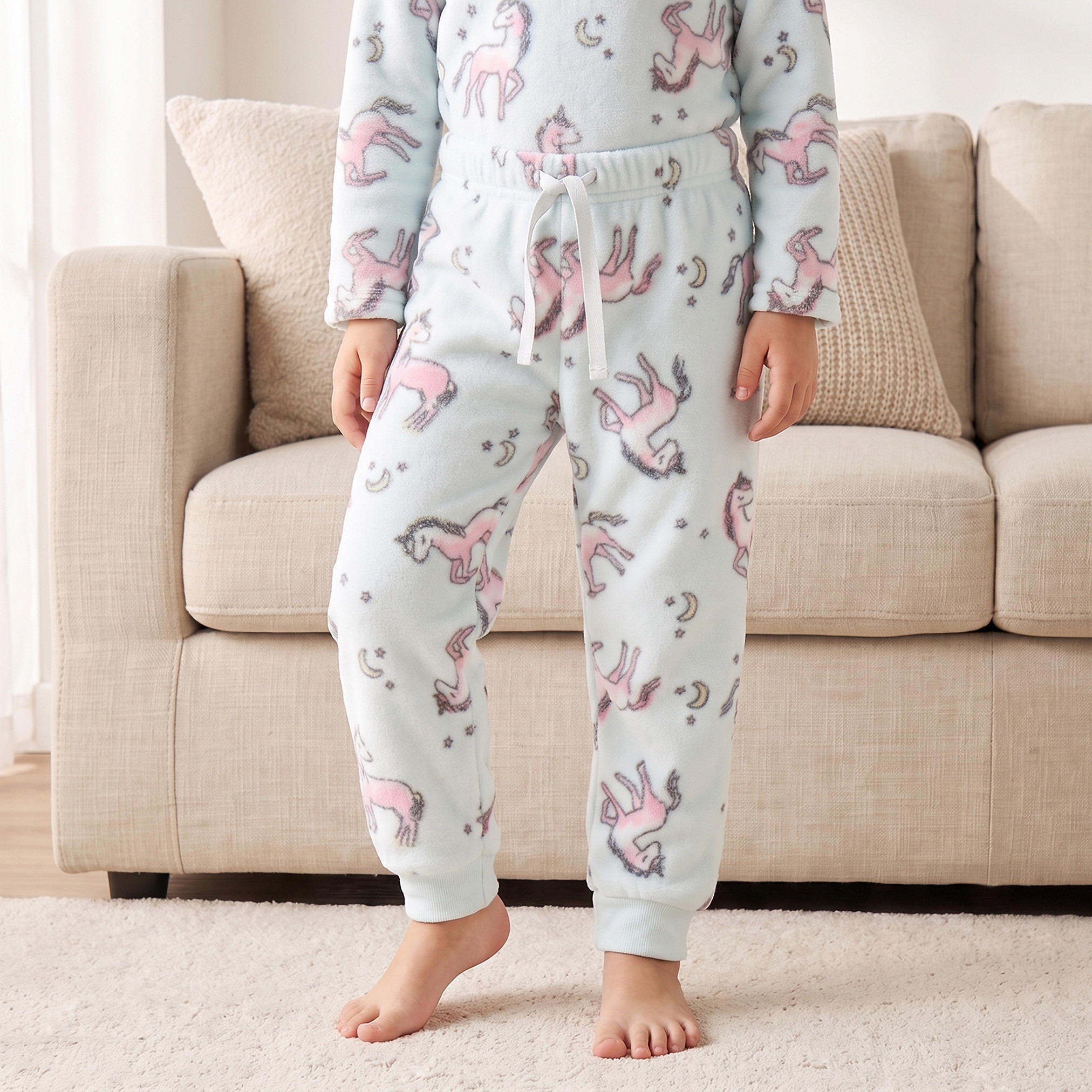 Juniors Crew Neck Long Sleeves Pyjama Set with Unicorn Print-girls-clothing-nightwear-image-3