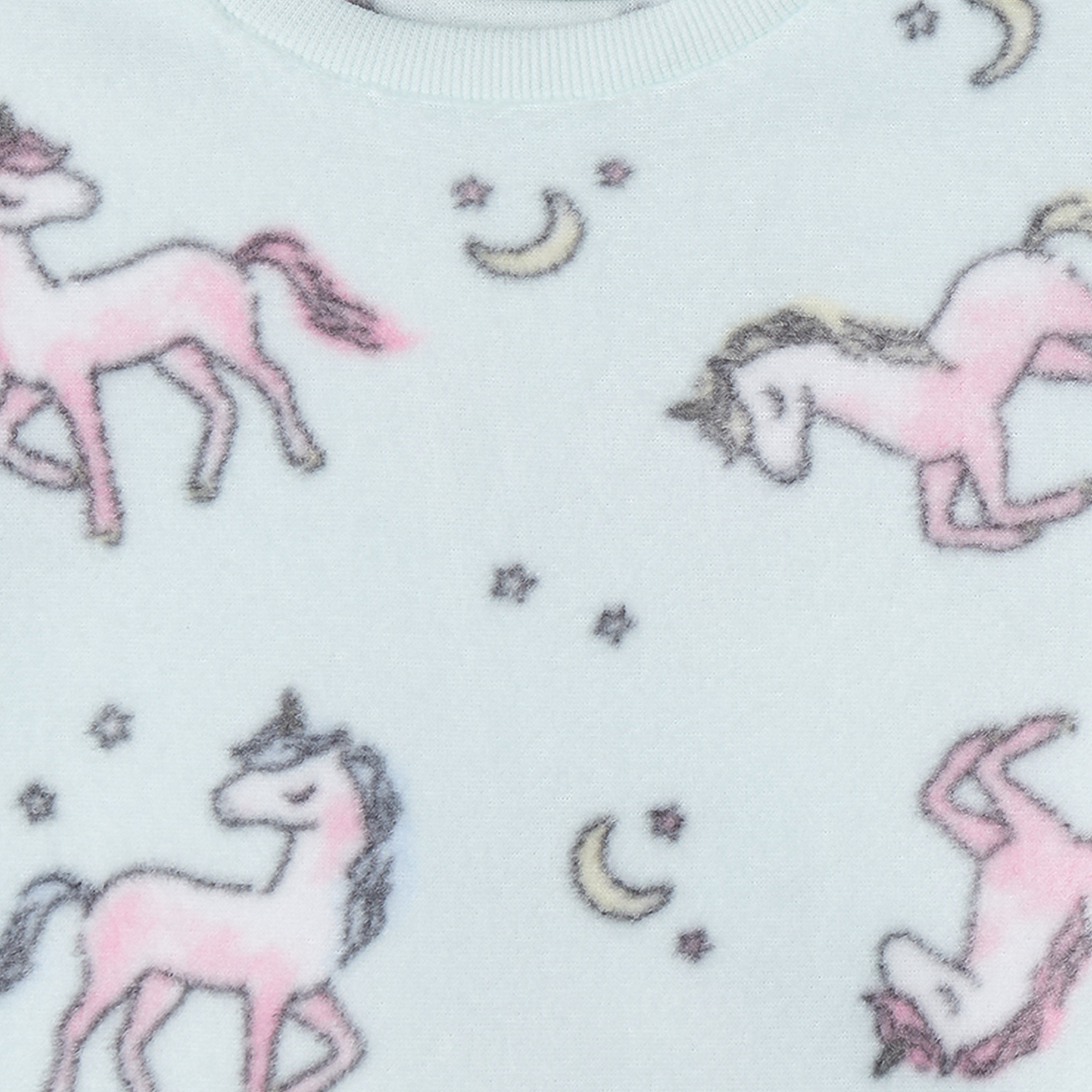 Juniors Crew Neck Long Sleeves Pyjama Set with Unicorn Print-girls-clothing-nightwear-image-5