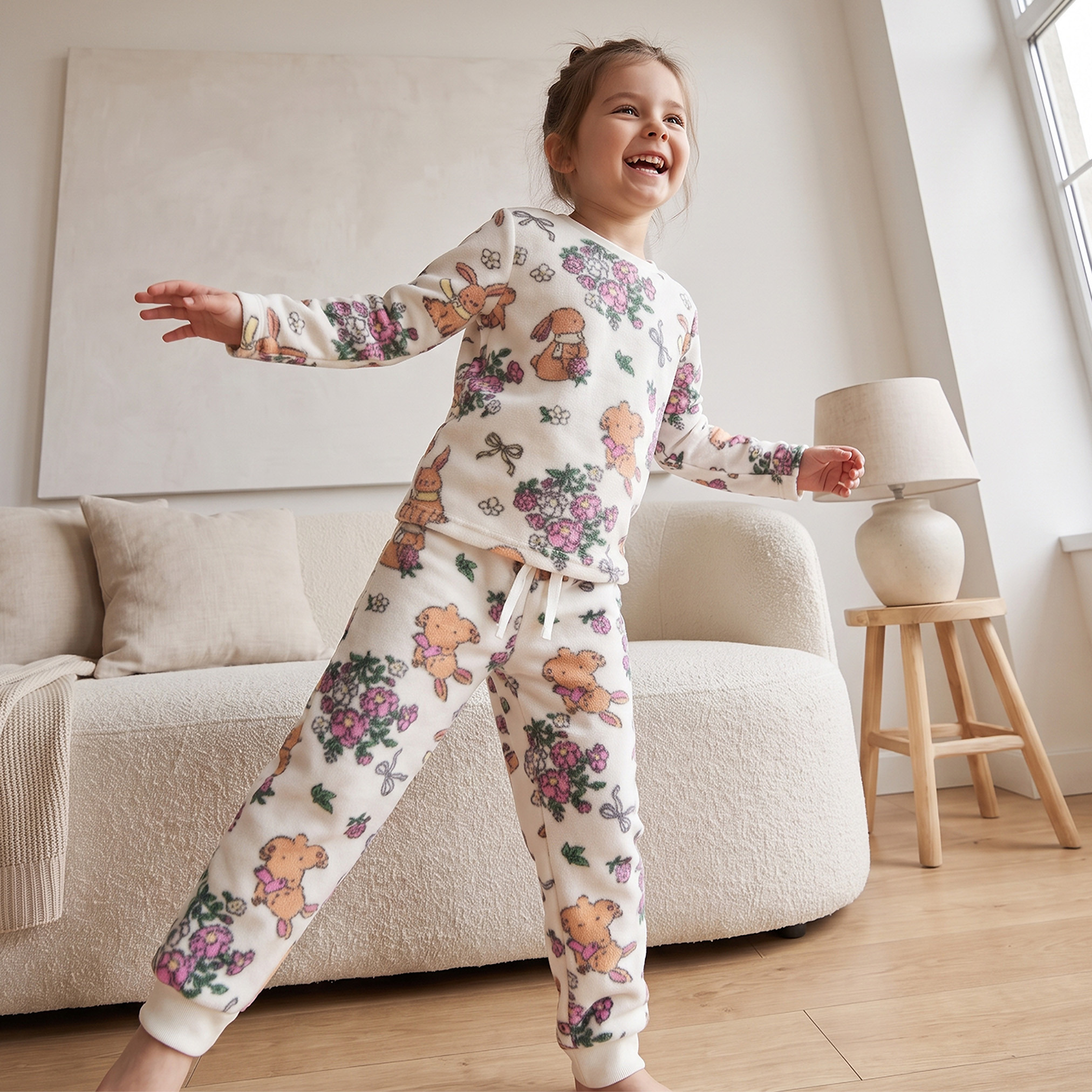 طقم بيجاما بياقة ضيقة وأكمام طويلة وطبعات أرنب من جونيورز-baby-girls-clothing-winterwear-pyjamasets-image-1