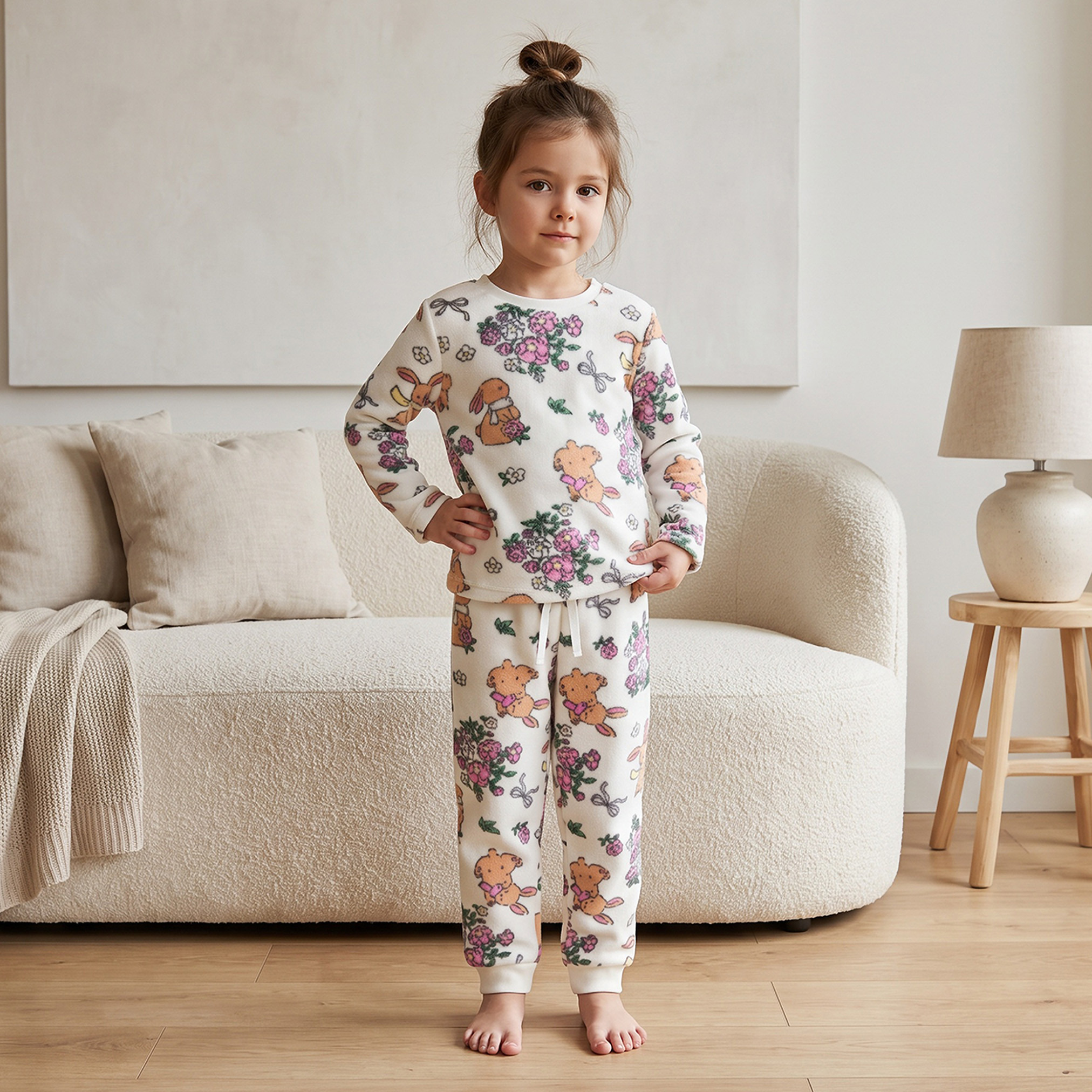 طقم بيجاما بياقة ضيقة وأكمام طويلة وطبعات أرنب من جونيورز-baby-girls-clothing-winterwear-pyjamasets-image-7