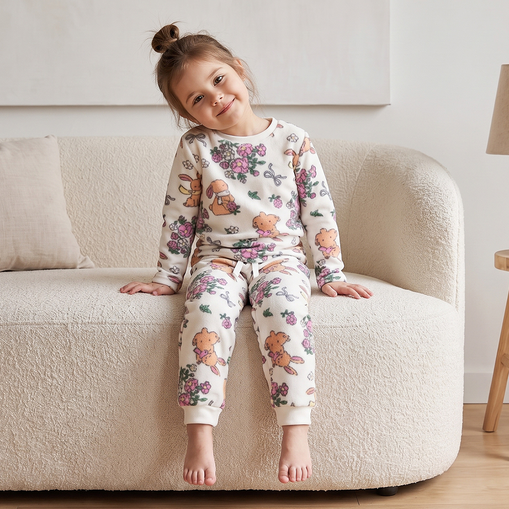 طقم بيجاما بياقة ضيقة وأكمام طويلة وطبعات أرنب من جونيورز-baby-girls-clothing-winterwear-pyjamasets-image-8