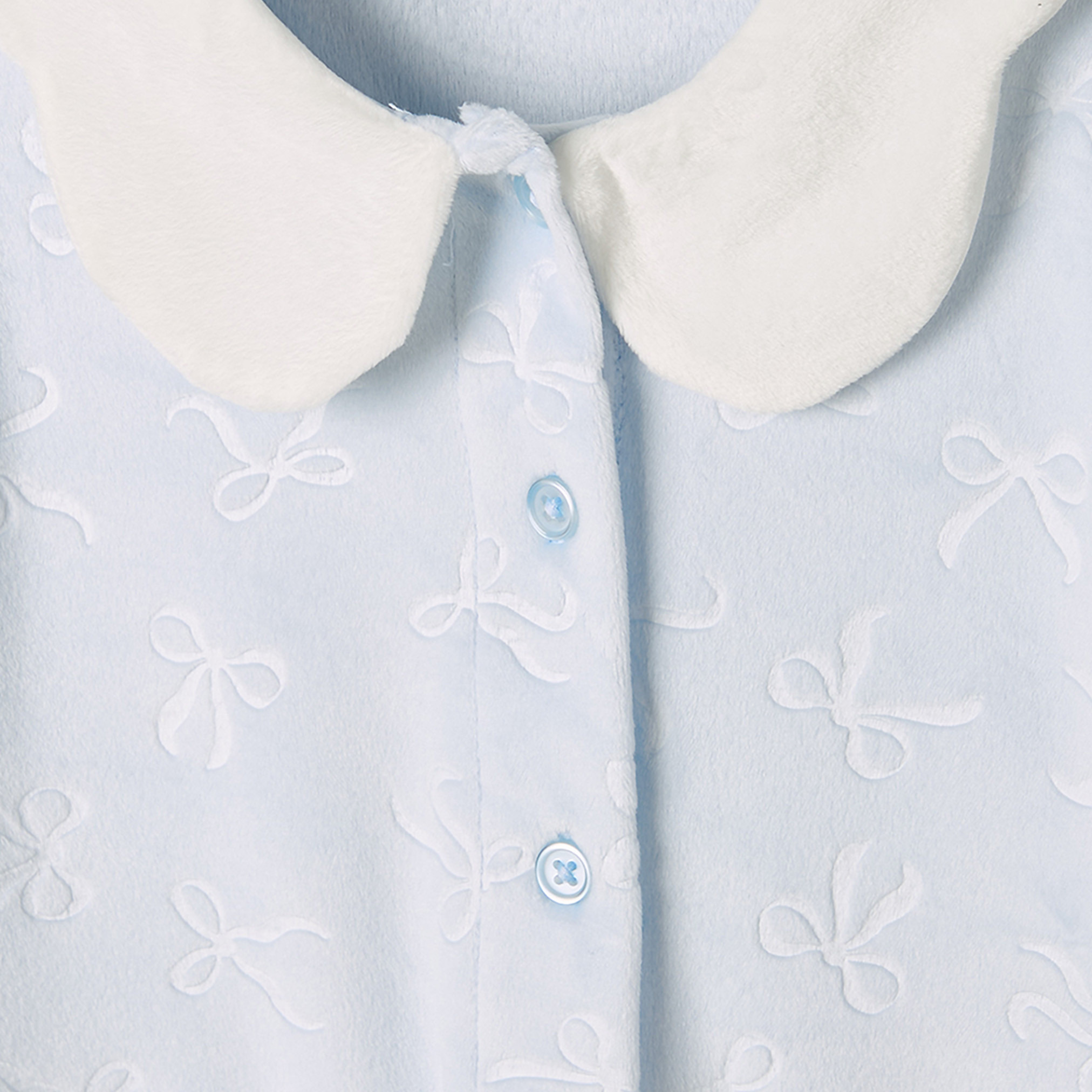 Juniors Cotton Collared Long Sleeves Pyjama Set with Embossed Bow-girls-clothing-nightwear-image-5
