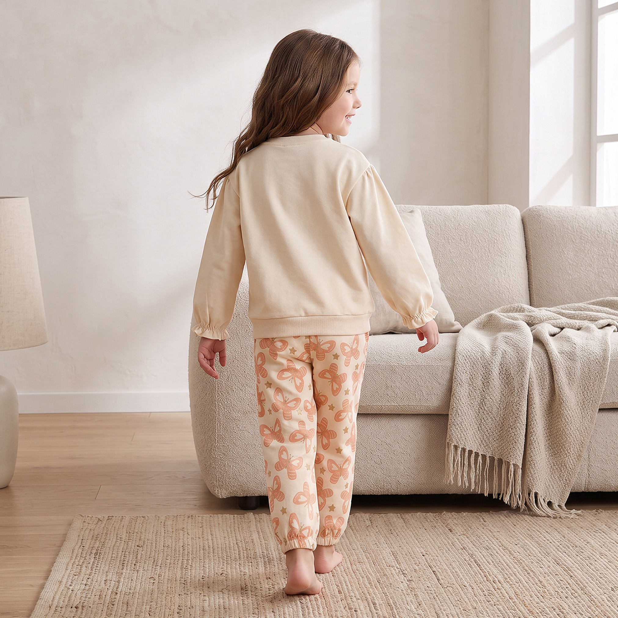 طقم بيجاما قطن بياقة ضيقة وأكمام طويلة وزخارف فيونكة من جونيورز-girls-clothing-nightwear-image-4
