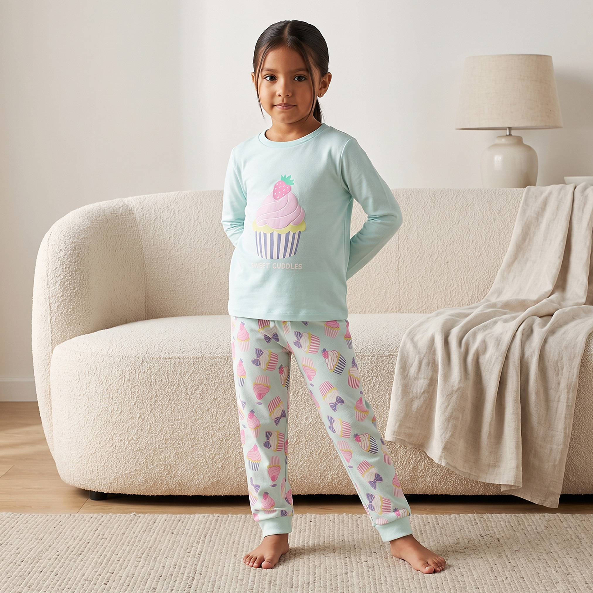 طقم بيجاما من القطن بياقة ضيقة وأكمام طويلة بطبعات متنوعة من جونيورز - عبوة من قطعتين-girls-clothing-nightwear-image-2