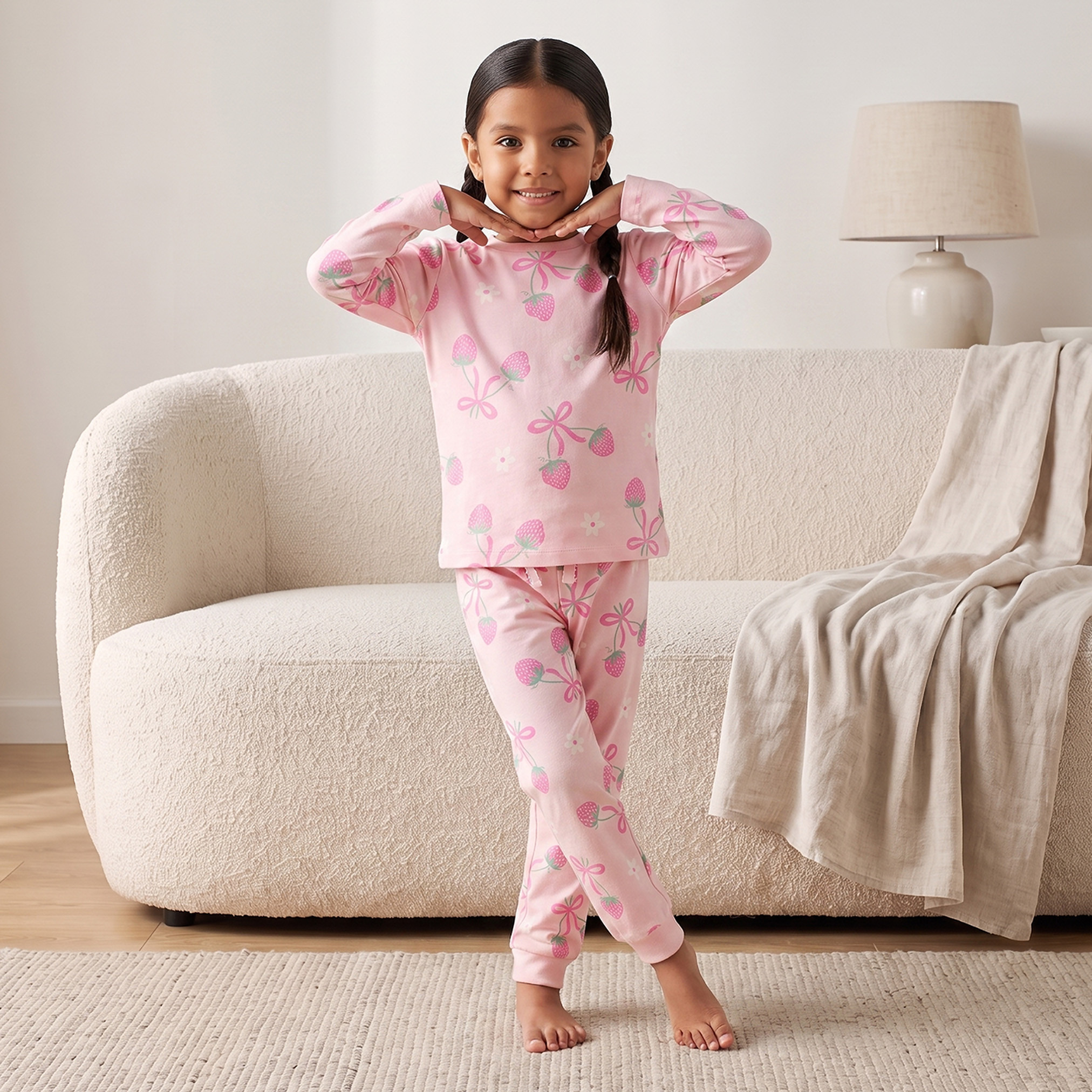 طقم بيجاما من القطن بياقة ضيقة وأكمام طويلة بطبعات متنوعة من جونيورز - عبوة من قطعتين-girls-clothing-nightwear-image-3