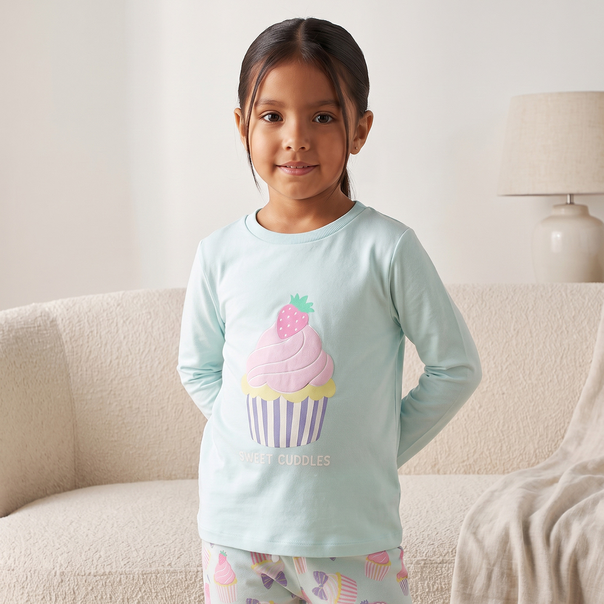 طقم بيجاما من القطن بياقة ضيقة وأكمام طويلة بطبعات متنوعة من جونيورز - عبوة من قطعتين-girls-clothing-nightwear-image-7