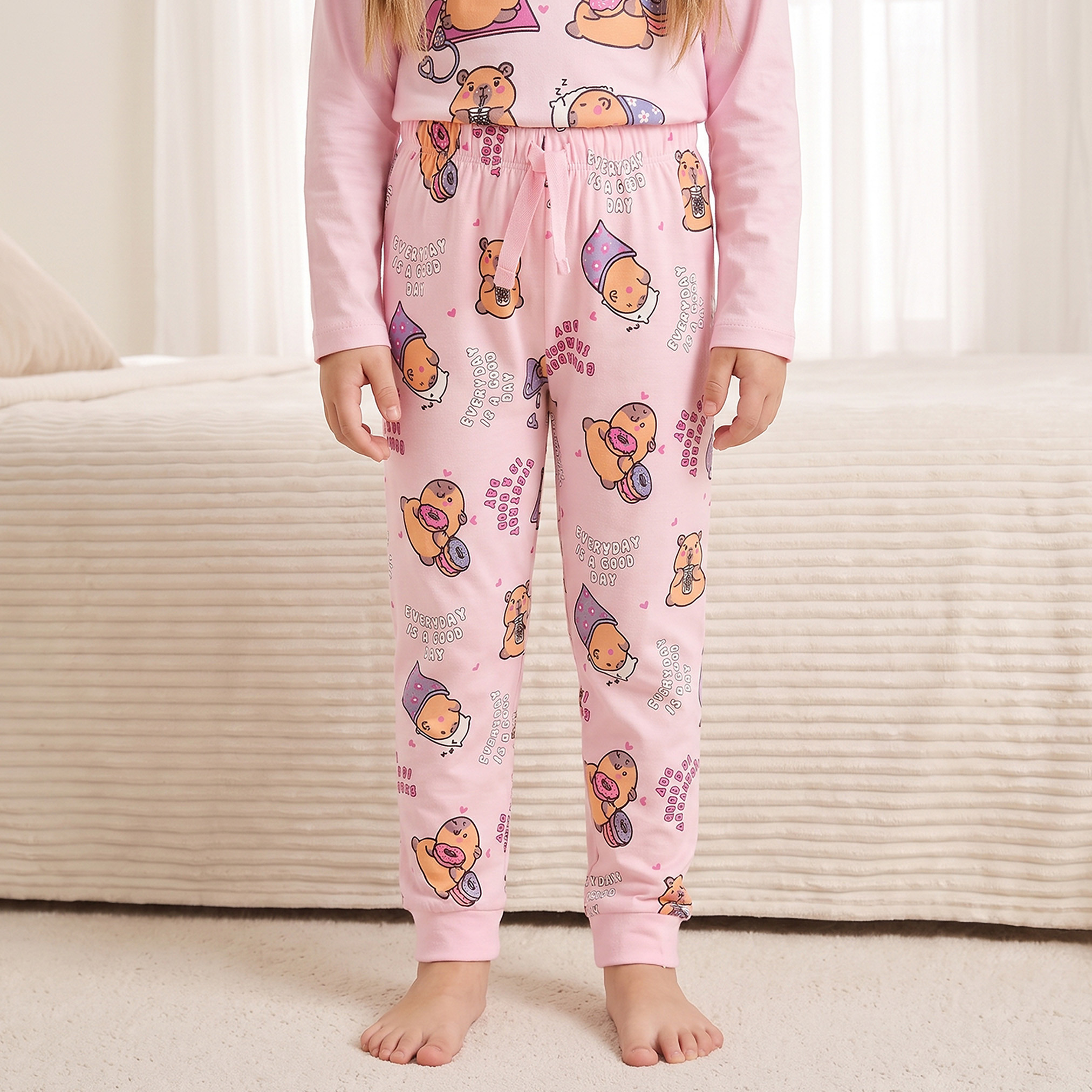 طقم بيجاما قطن بياقة مستديرة وأكمام طويلة بطبعات من جونيورز-girls-clothing-nightwear-image-3