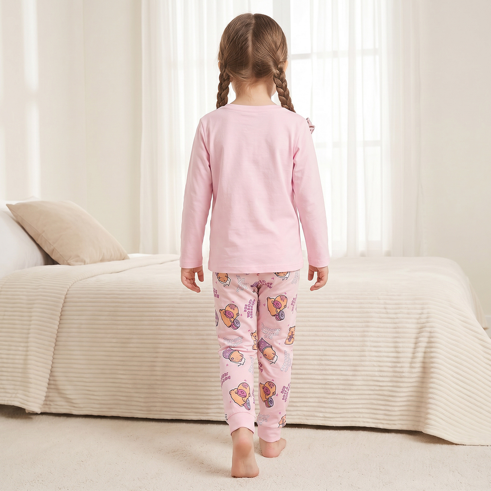 طقم بيجاما قطن بياقة مستديرة وأكمام طويلة بطبعات من جونيورز-girls-clothing-nightwear-image-4