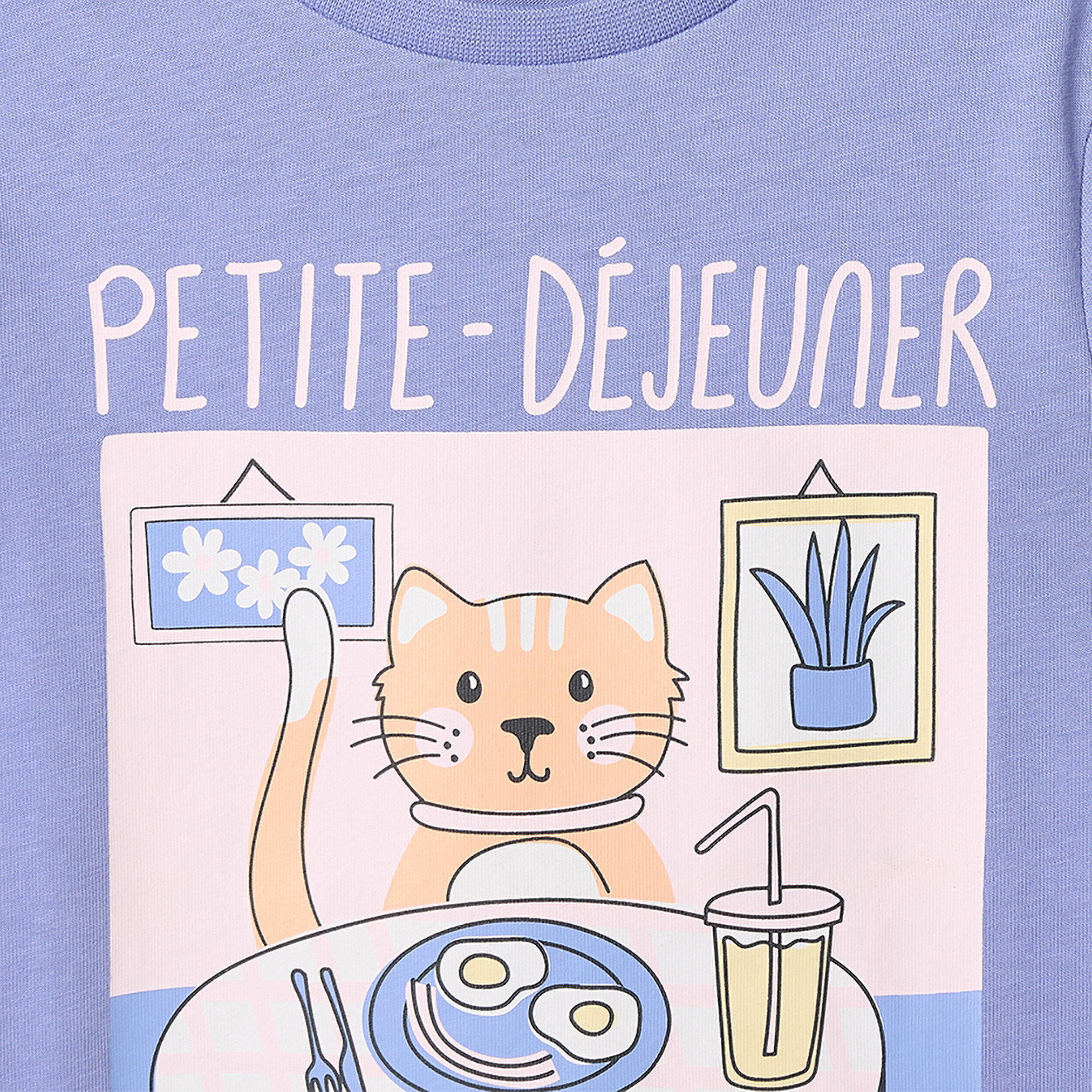 Juniors Cotton Crew Neck Long Sleeves Pyjama Set with Cat Print-girls-clothing-nightwear-image-5