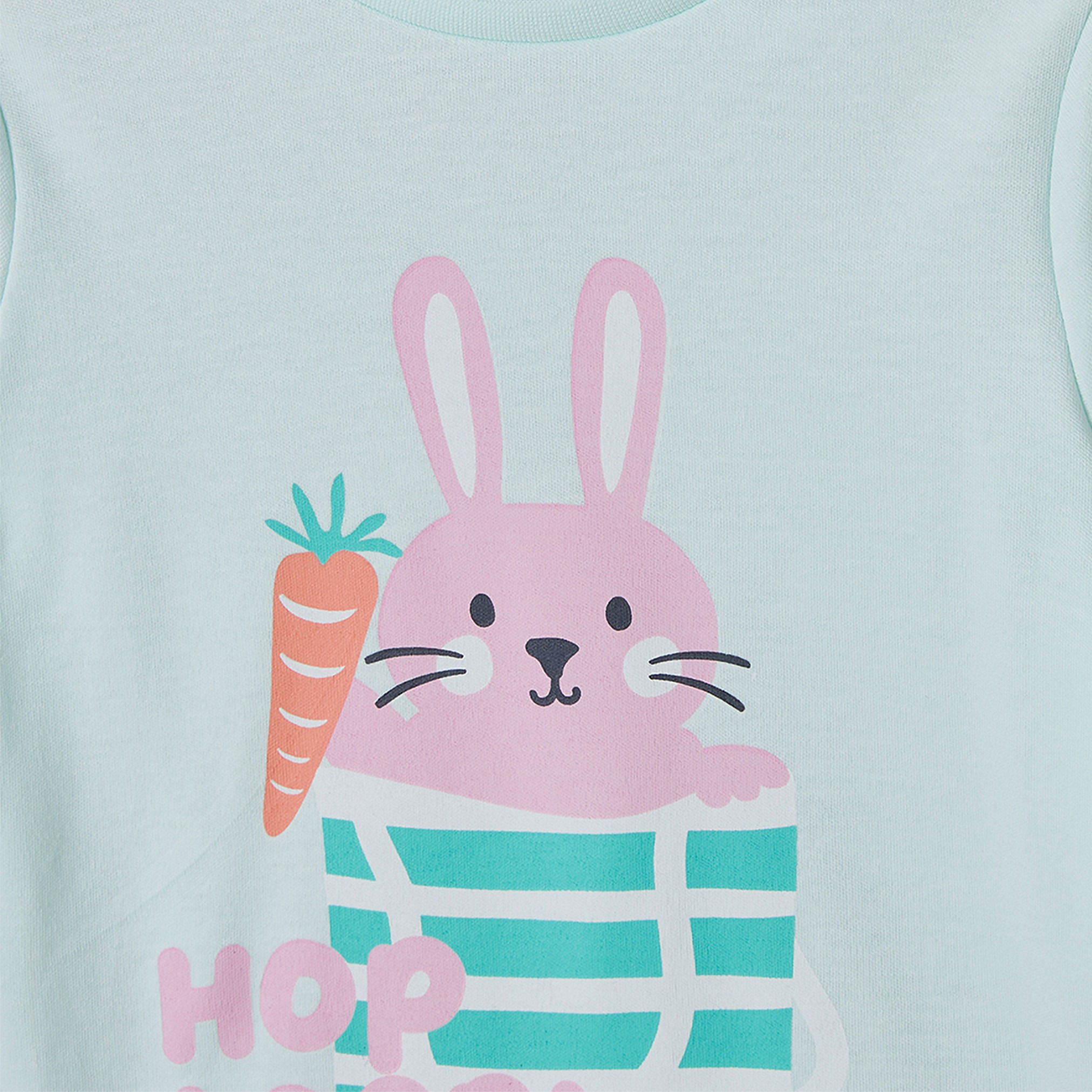 Juniors Cotton Crew Neck Long Sleeves Pyjama Set with Bunny Print-girls-clothing-nightwear-image-5