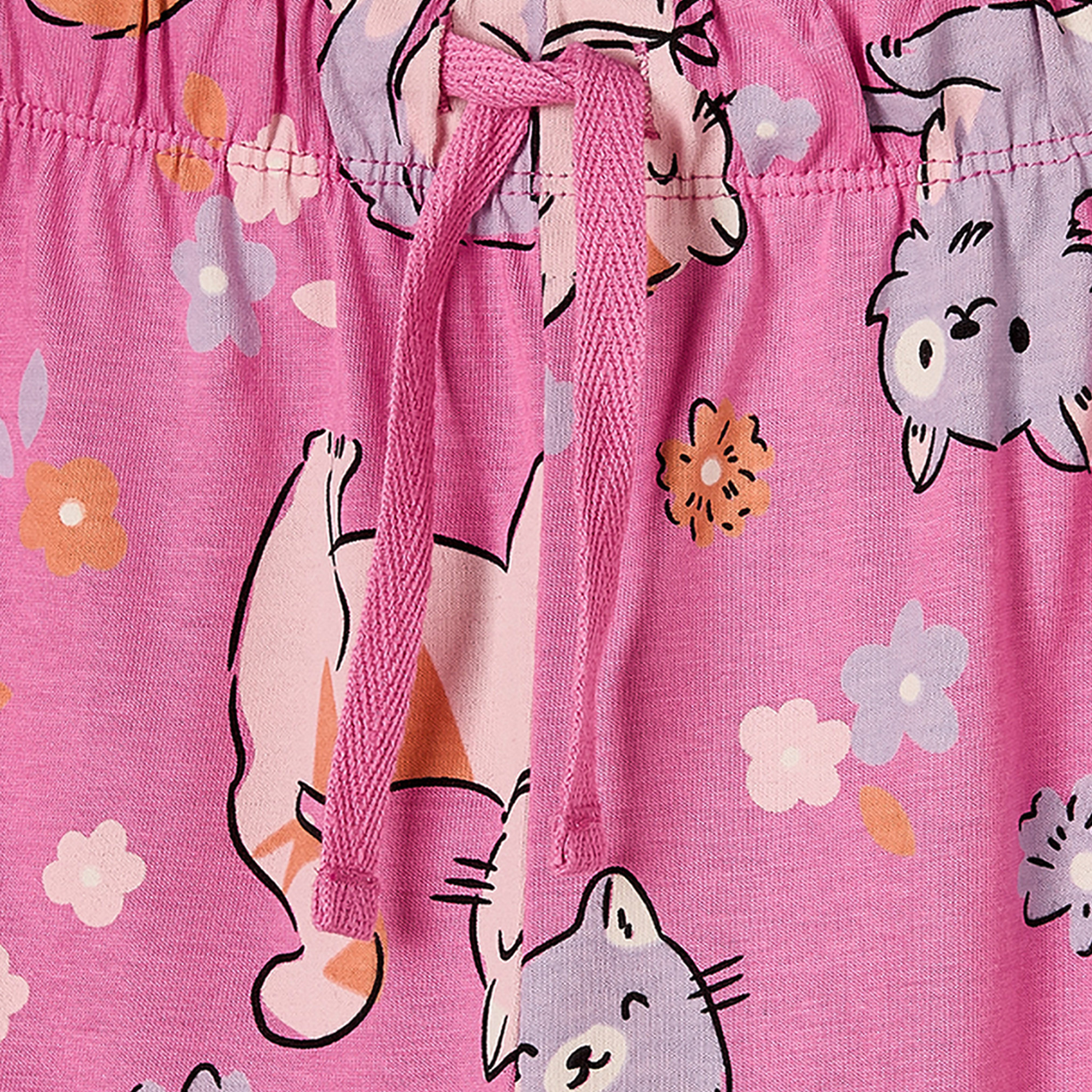 Juniors Cotton Crew Neck Long Sleeves Pyjama Set with Cat Print-girls-clothing-nightwear-image-6