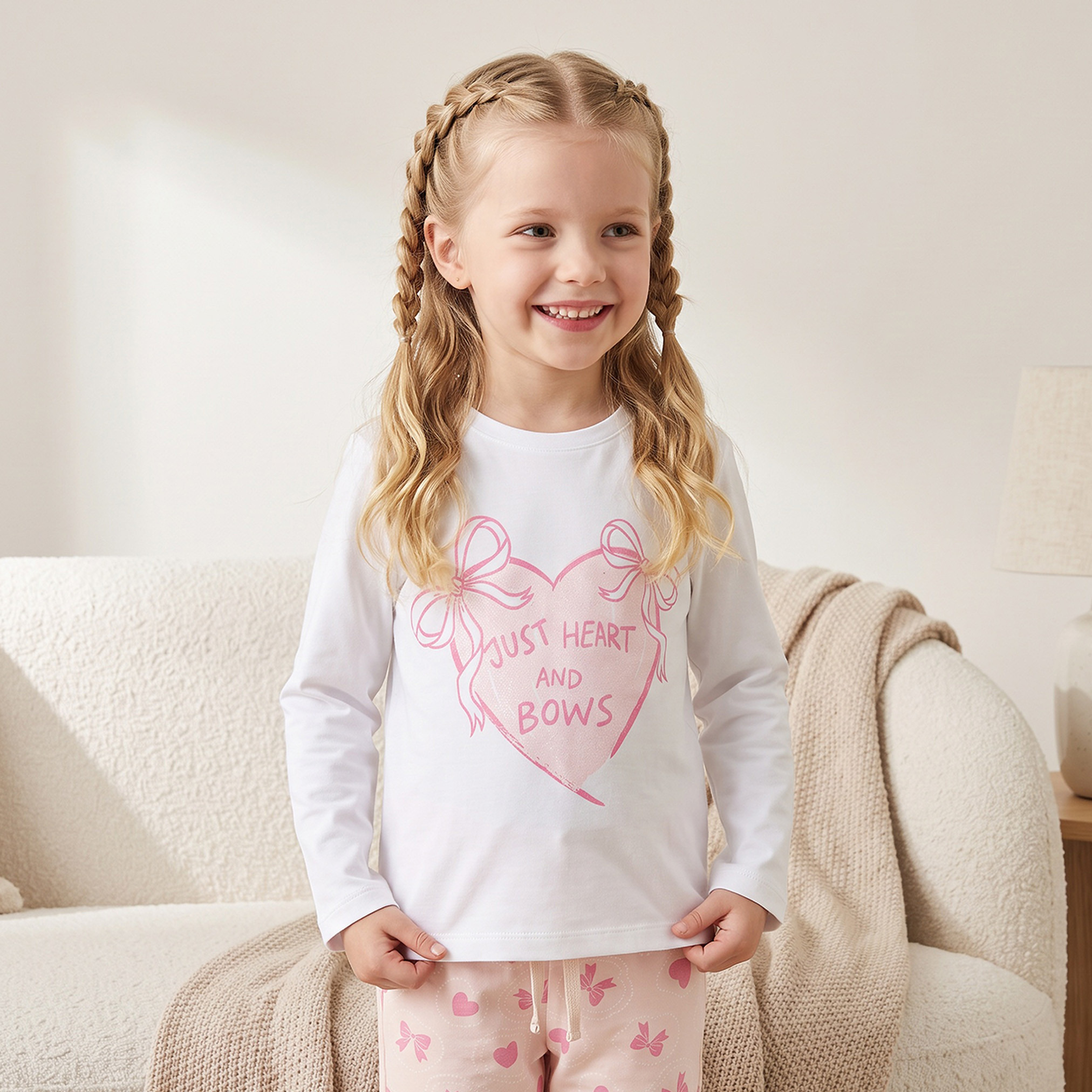 طقم بيجاما قطن بطبعات فيونكات وياقة ضيقة وأكمام طويلة من جونيورز-girls-clothing-nightwear-image-2
