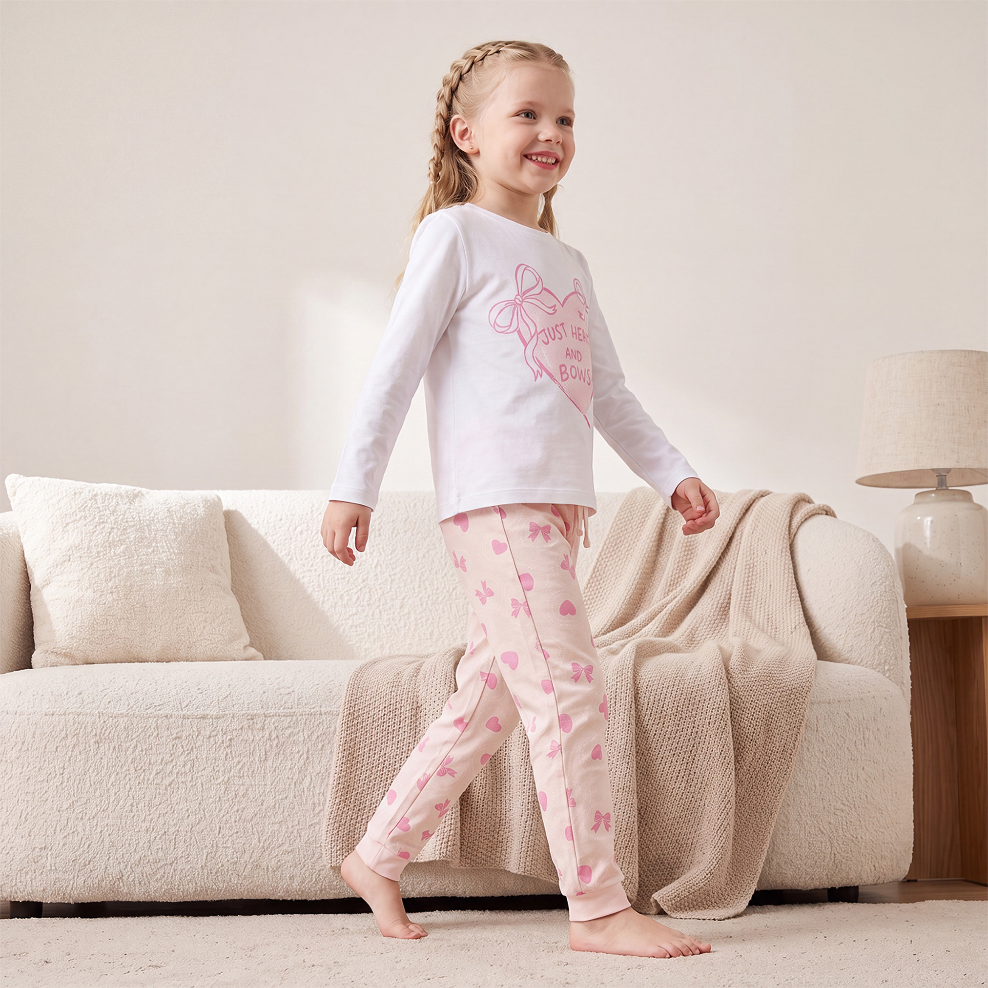 طقم بيجاما قطن بطبعات فيونكات وياقة ضيقة وأكمام طويلة من جونيورز-girls-clothing-nightwear-image-7
