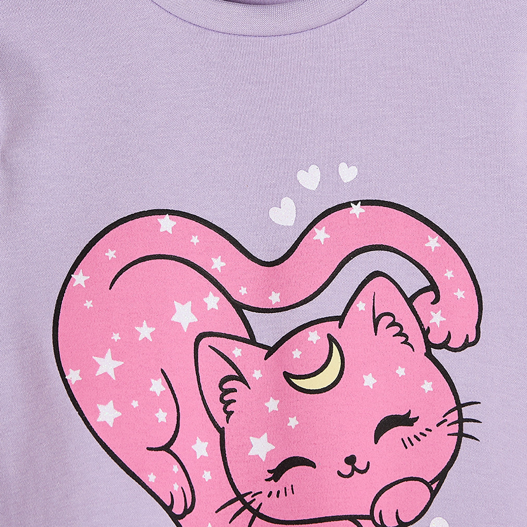 طقم بيجاما قطن بياقة ضيقة وأكمام طويلة بطبعات قطط من جونيورز-girls-clothing-nightwear-image-5