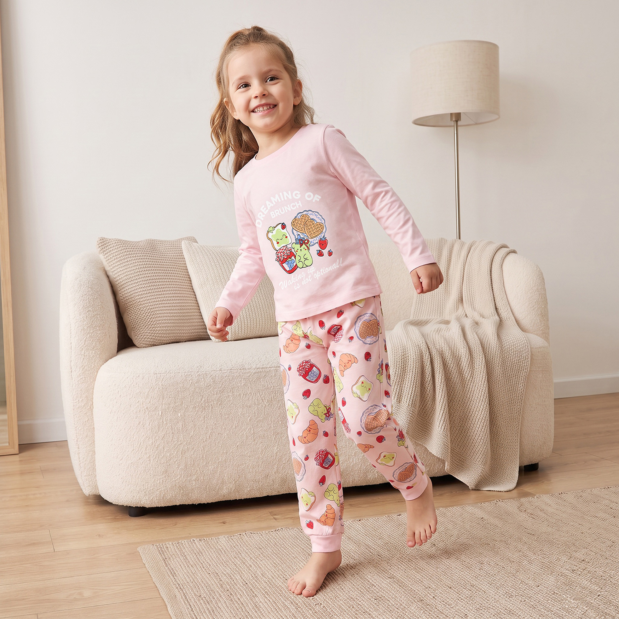 طقم بيجاما قطن بأكمام طويلة وياقة ضيقة وطبعات من جونيورز-girls-clothing-nightwear-image-1
