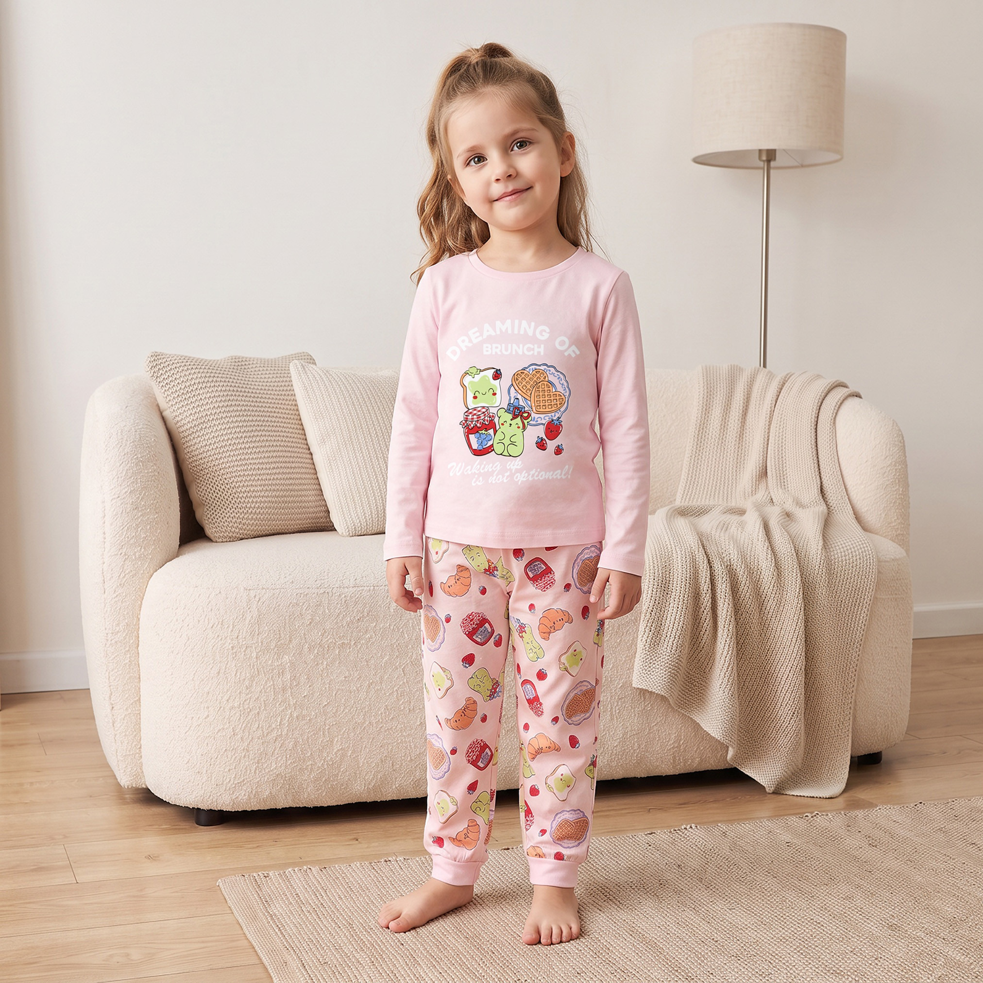 طقم بيجاما قطن بأكمام طويلة وياقة ضيقة وطبعات من جونيورز-girls-clothing-nightwear-image-2