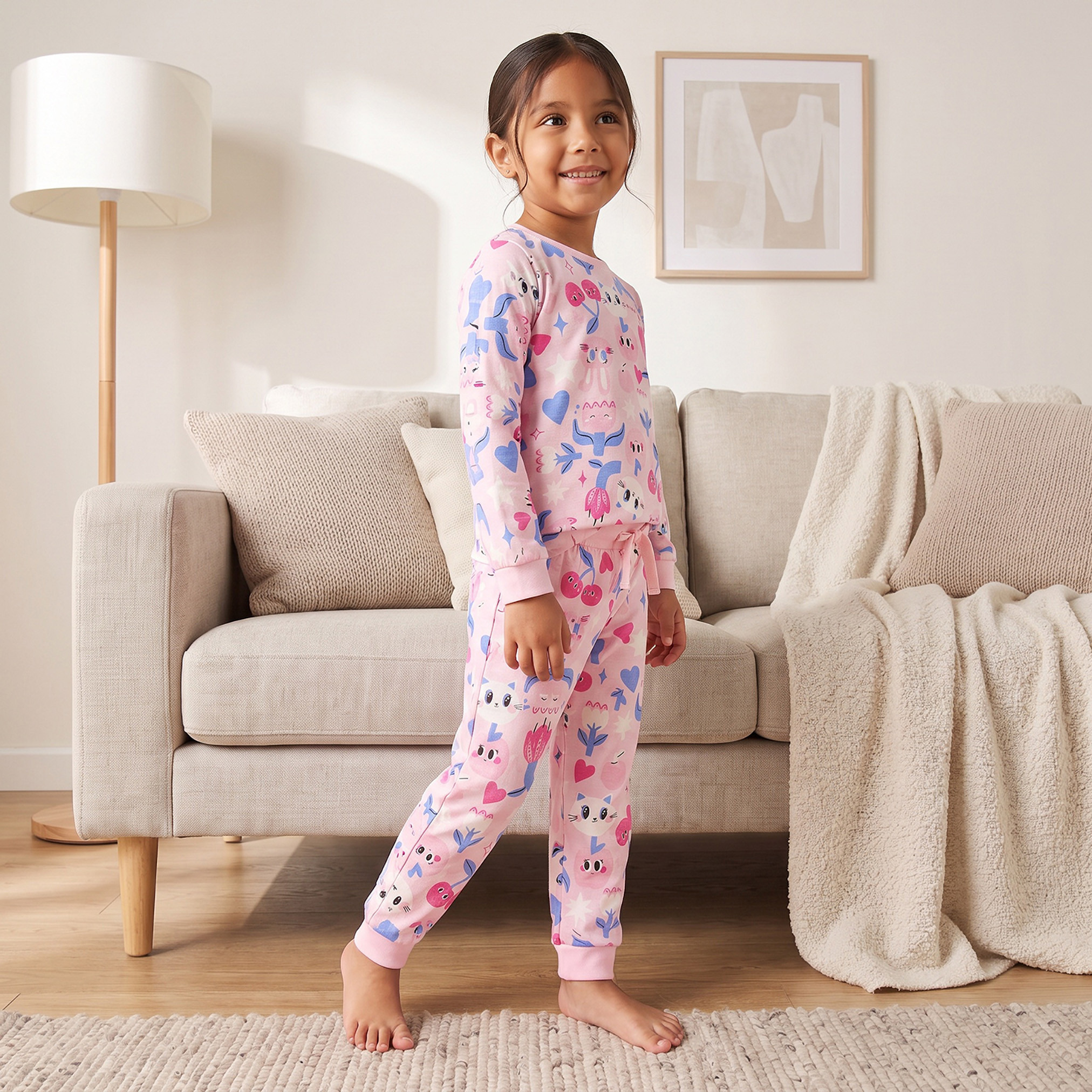 Juniors Cotton Round Neck Long Sleeves Pyjama Set with Fun Print-girls-clothing-nightwear-image-6