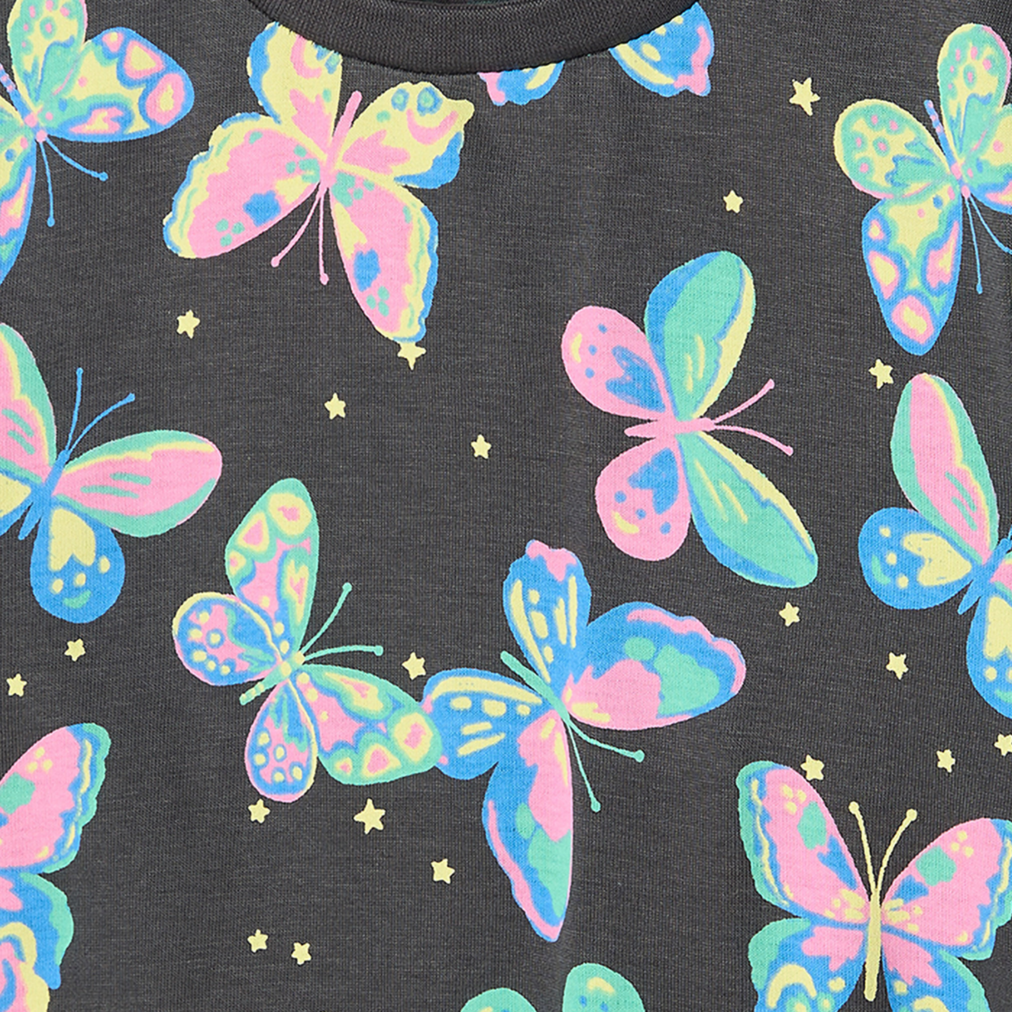Juniors Cotton Crew Neck Long Sleeves Pyjama Set with Butterfly Print-girls-clothing-nightwear-image-6