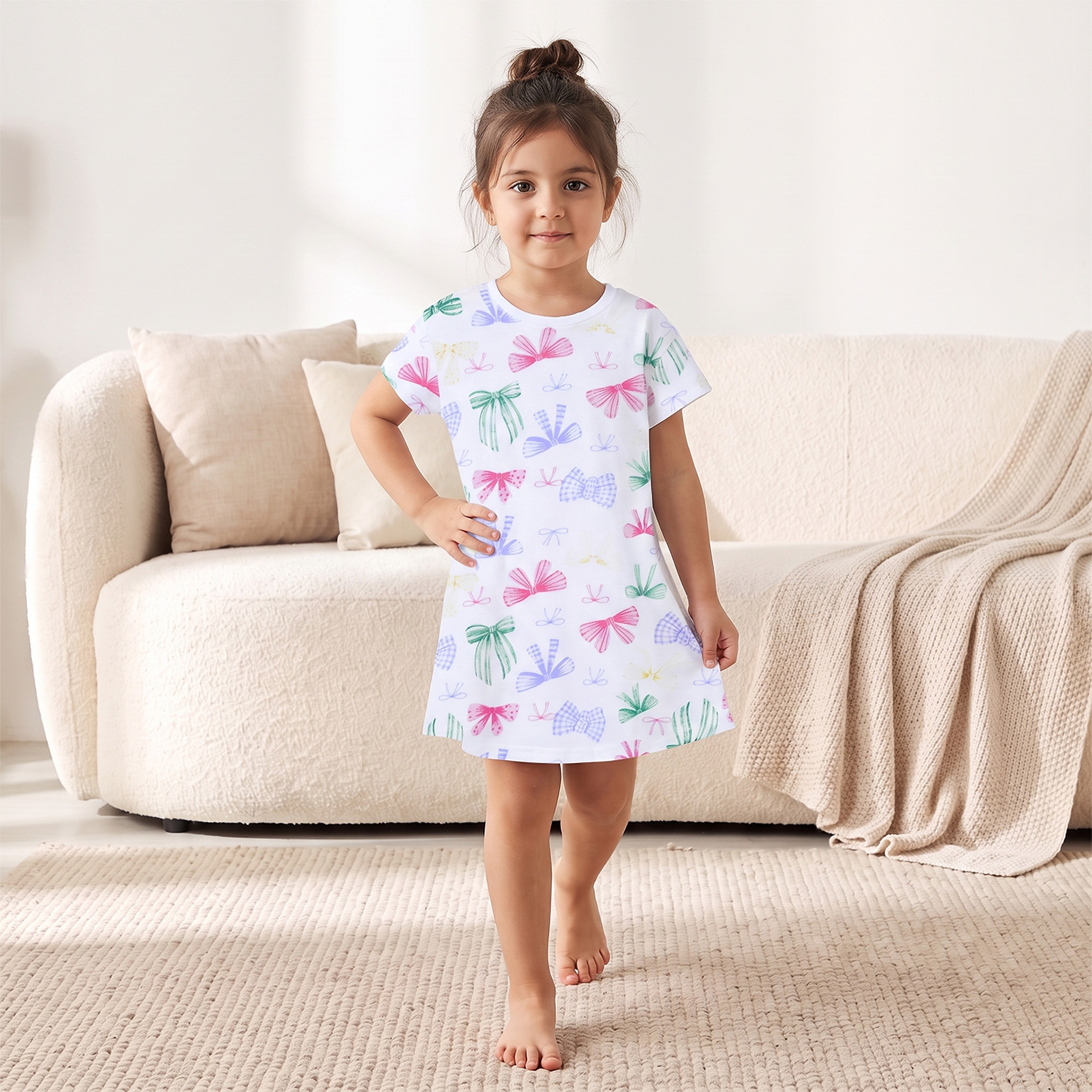طقم فستان نوم قطن بياقة مستديرة وأكمام قصيرة وطبعات يونيكورن قطعتين من جونيورز-girls-clothing-nightwear-image-3