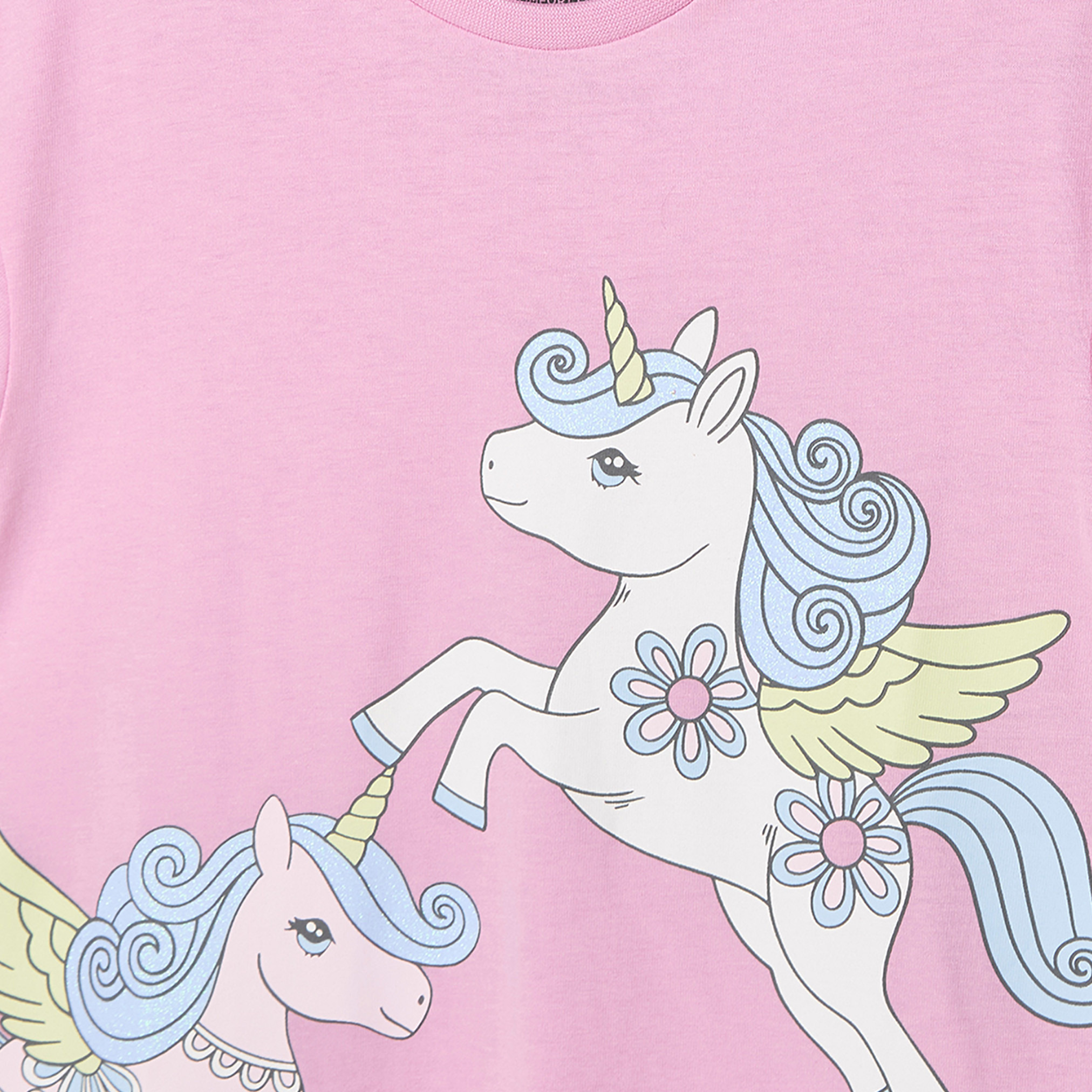 طقم فستان نوم قطن بياقة مستديرة وأكمام قصيرة وطبعات يونيكورن قطعتين من جونيورز-girls-clothing-nightwear-image-6