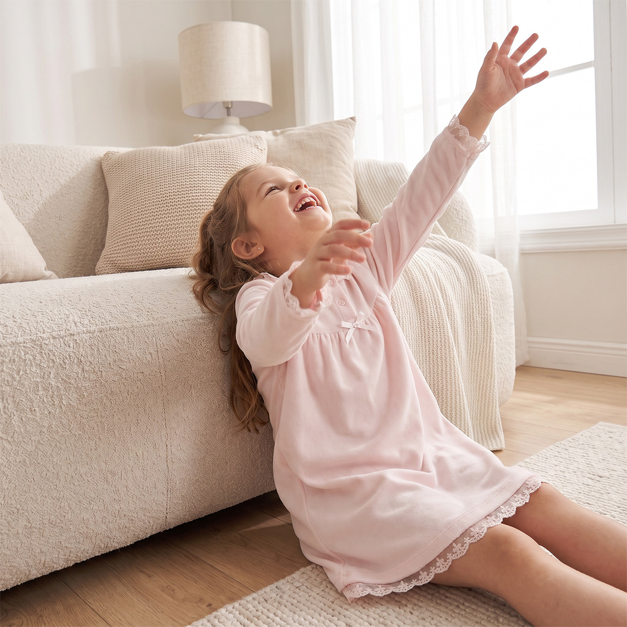 Juniors Round Neck Long Sleeves Nightdress with Lace Trim-girls-clothing-nightwear-image-5