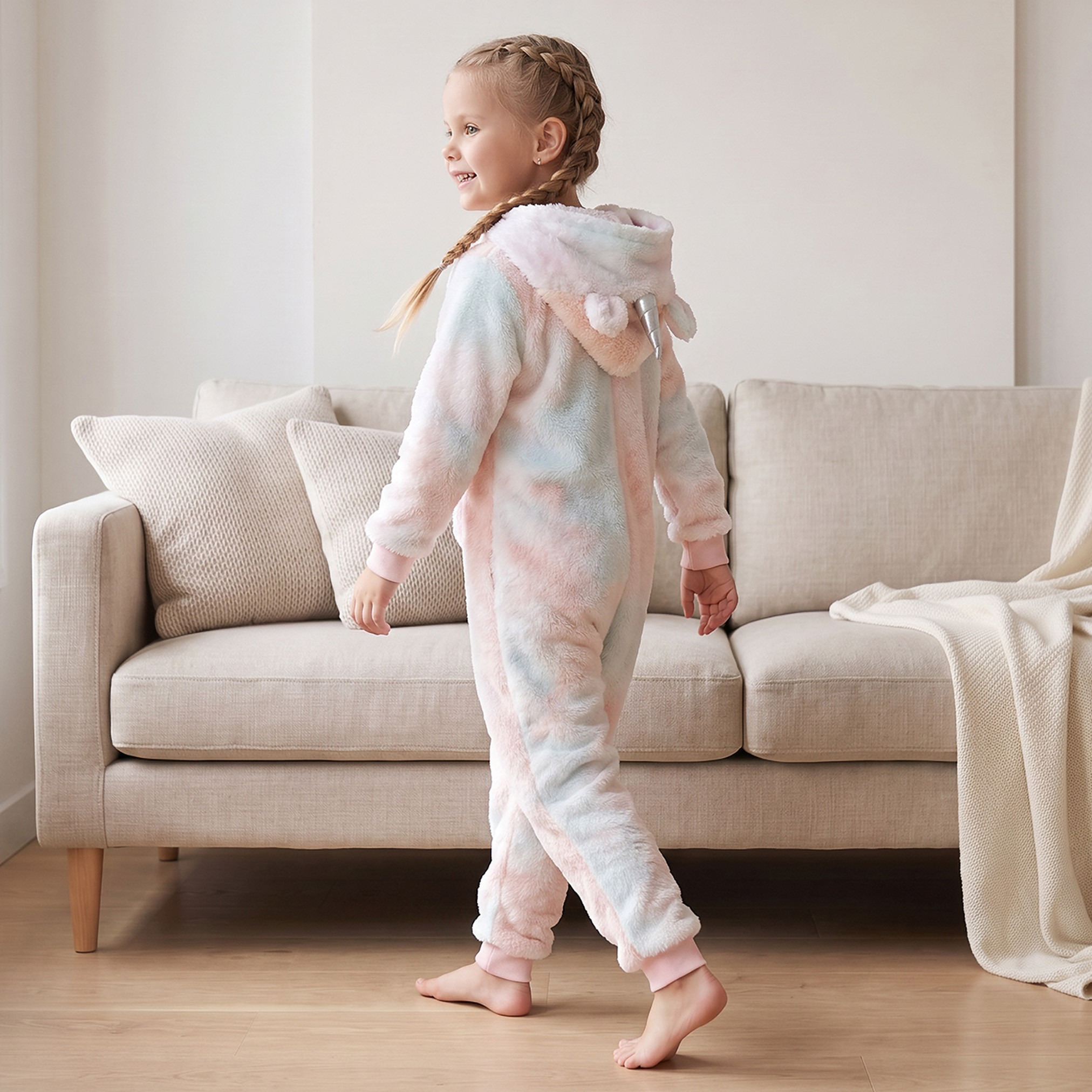 Juniors Hooded Long Sleeves Sleepsuit with Unicorn Applique-baby-girls-clothing-nightwear-sleepsuits-image-2