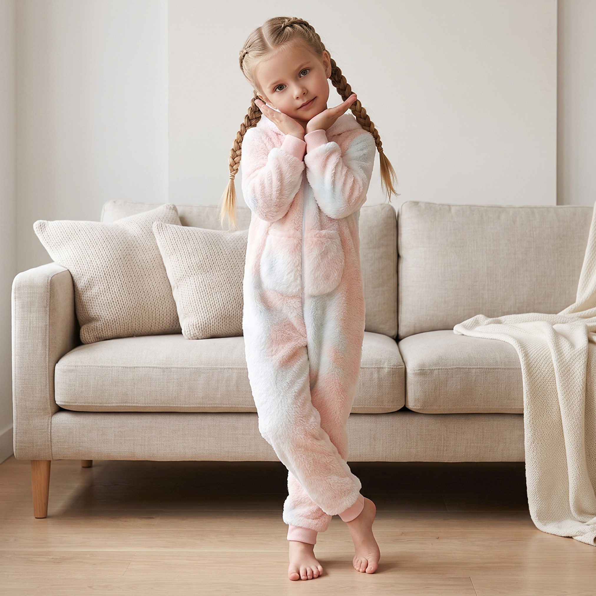 Juniors Hooded Long Sleeves Sleepsuit with Unicorn Applique-baby-girls-clothing-nightwear-sleepsuits-image-3