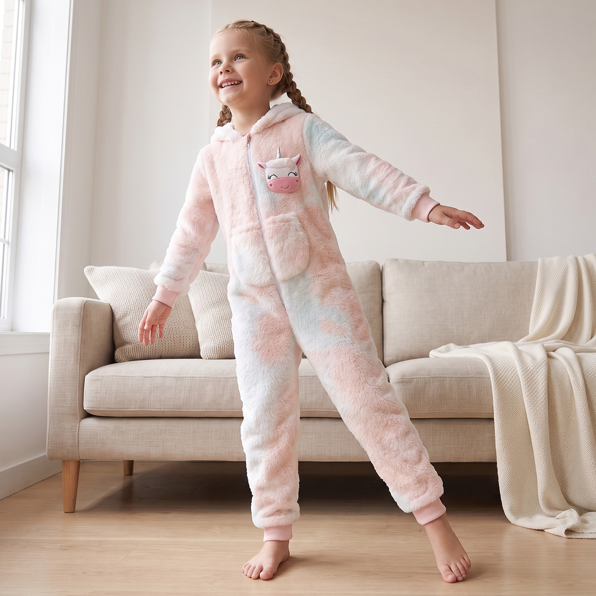 Juniors Hooded Long Sleeves Sleepsuit with Unicorn Applique-baby-girls-clothing-nightwear-sleepsuits-image-5