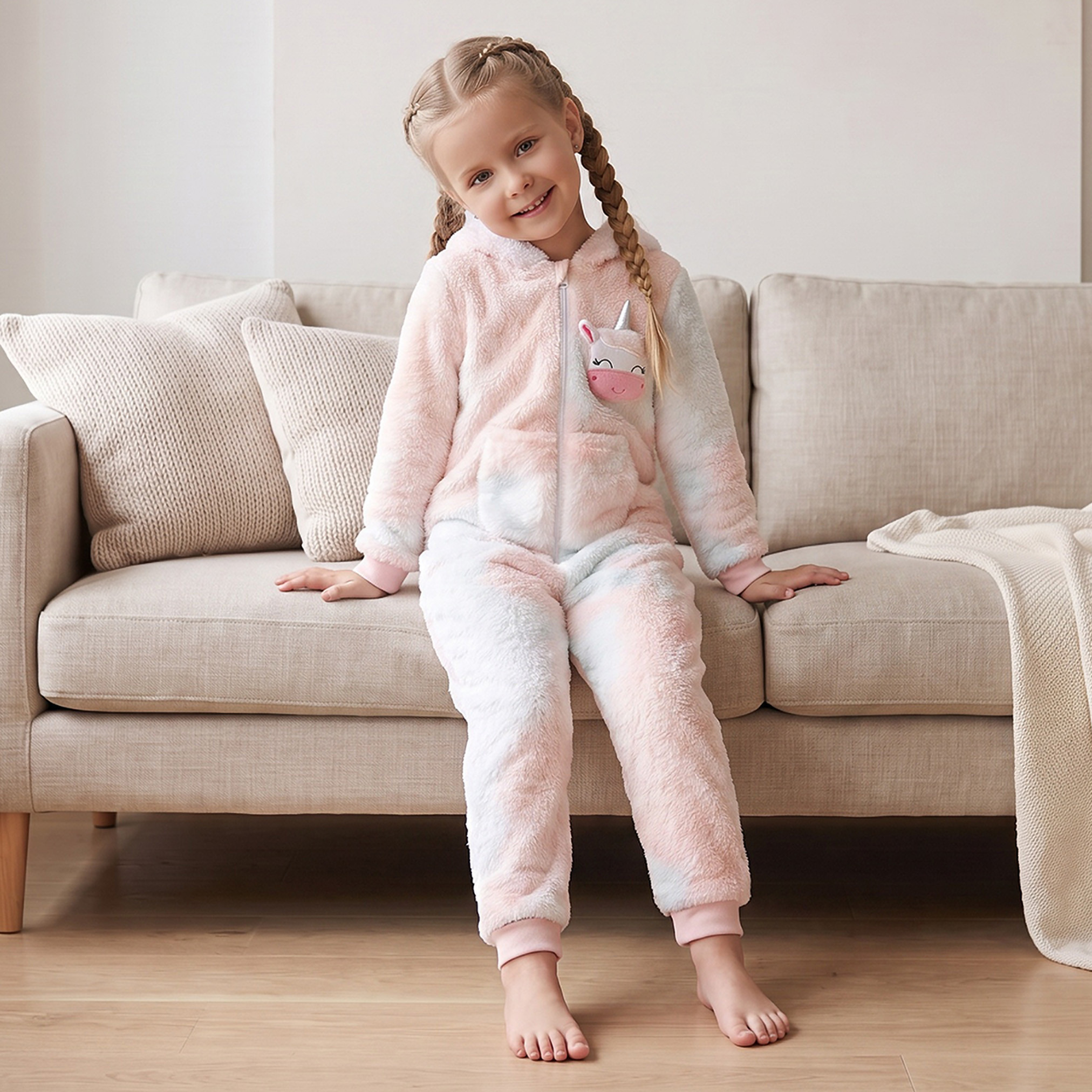 Juniors Hooded Long Sleeves Sleepsuit with Unicorn Applique-baby-girls-clothing-nightwear-sleepsuits-image-6