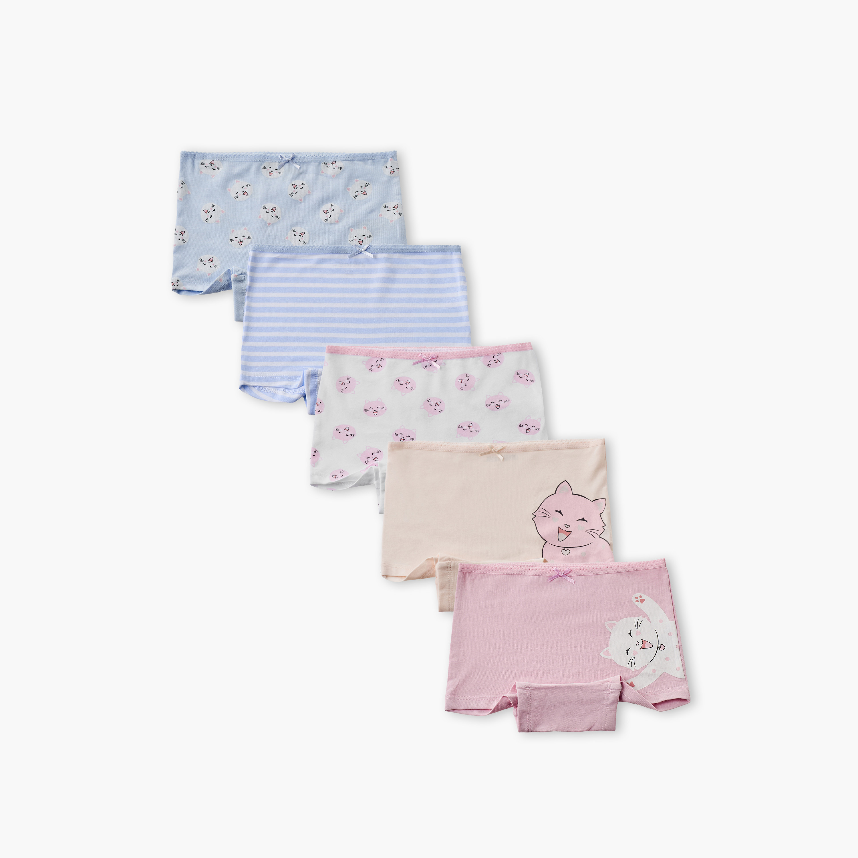 Pack of 5 Juniors Boxer Briefs with Cat Print-girls-clothing-innerwear-panties-image-1