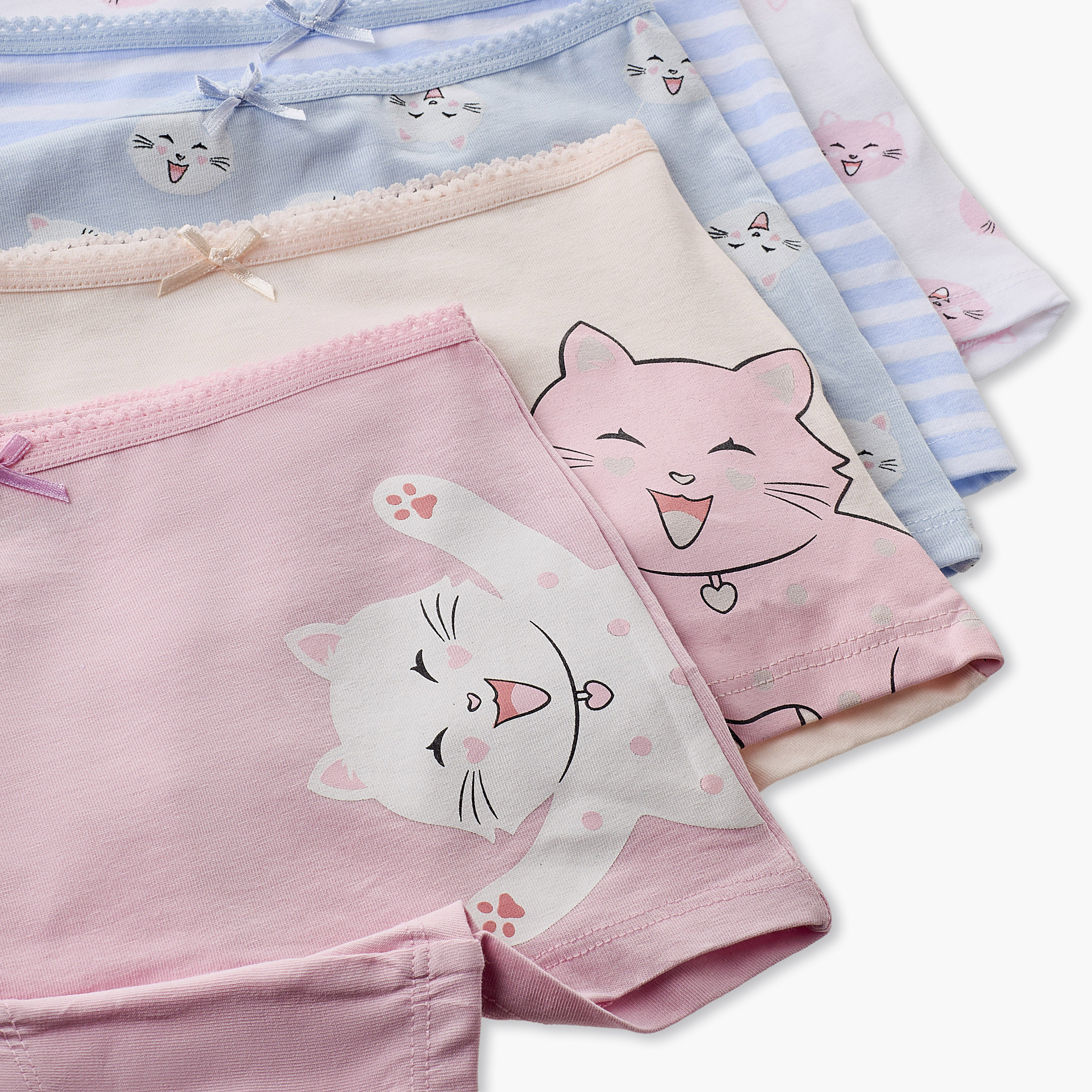 Pack of 5 Juniors Boxer Briefs with Cat Print-girls-clothing-innerwear-panties-image-8