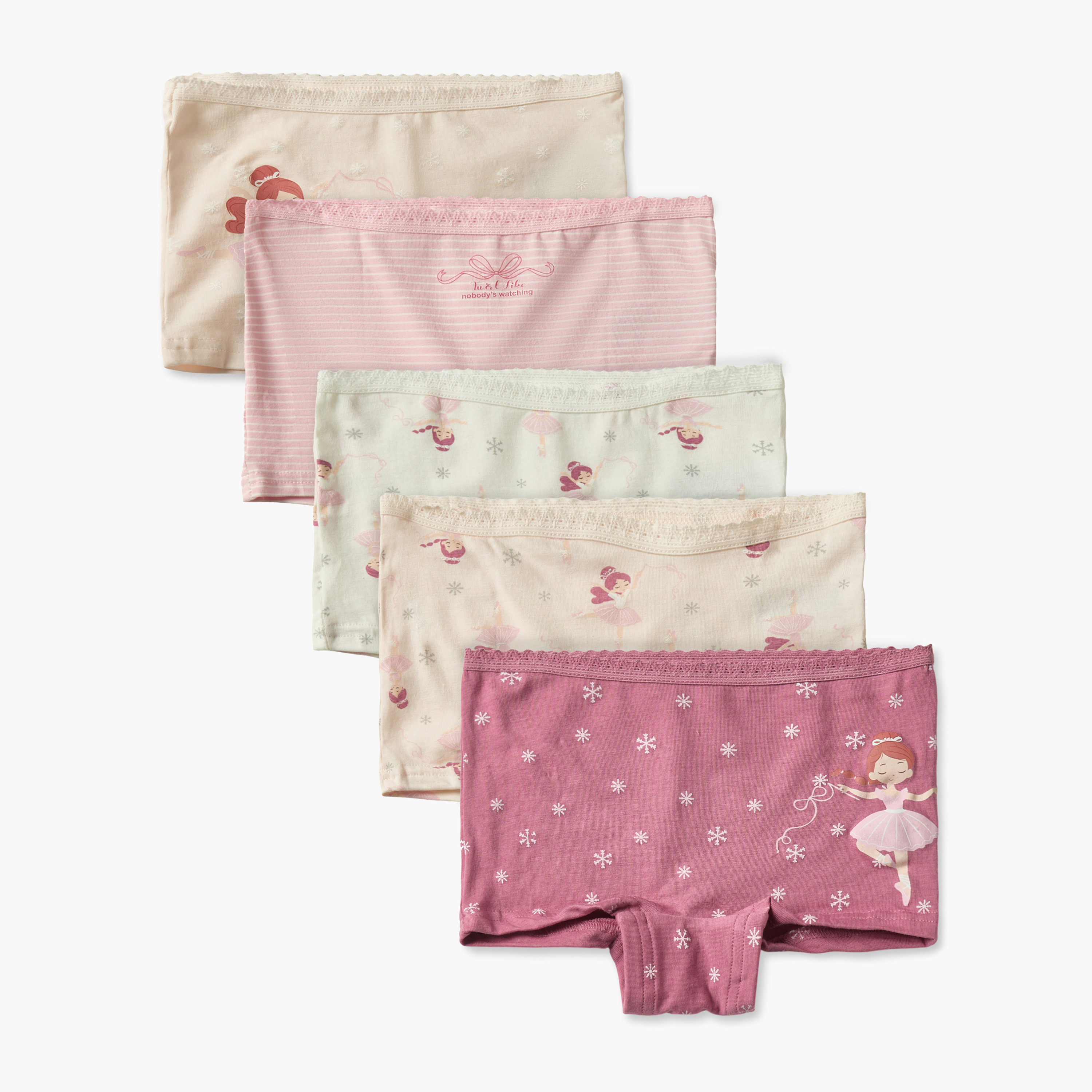 سراويل داخلية بوي شورت قطن بطبعات من جونيورز - عبوة من 5 قطع-girls-clothing-innerwear-panties-image-1