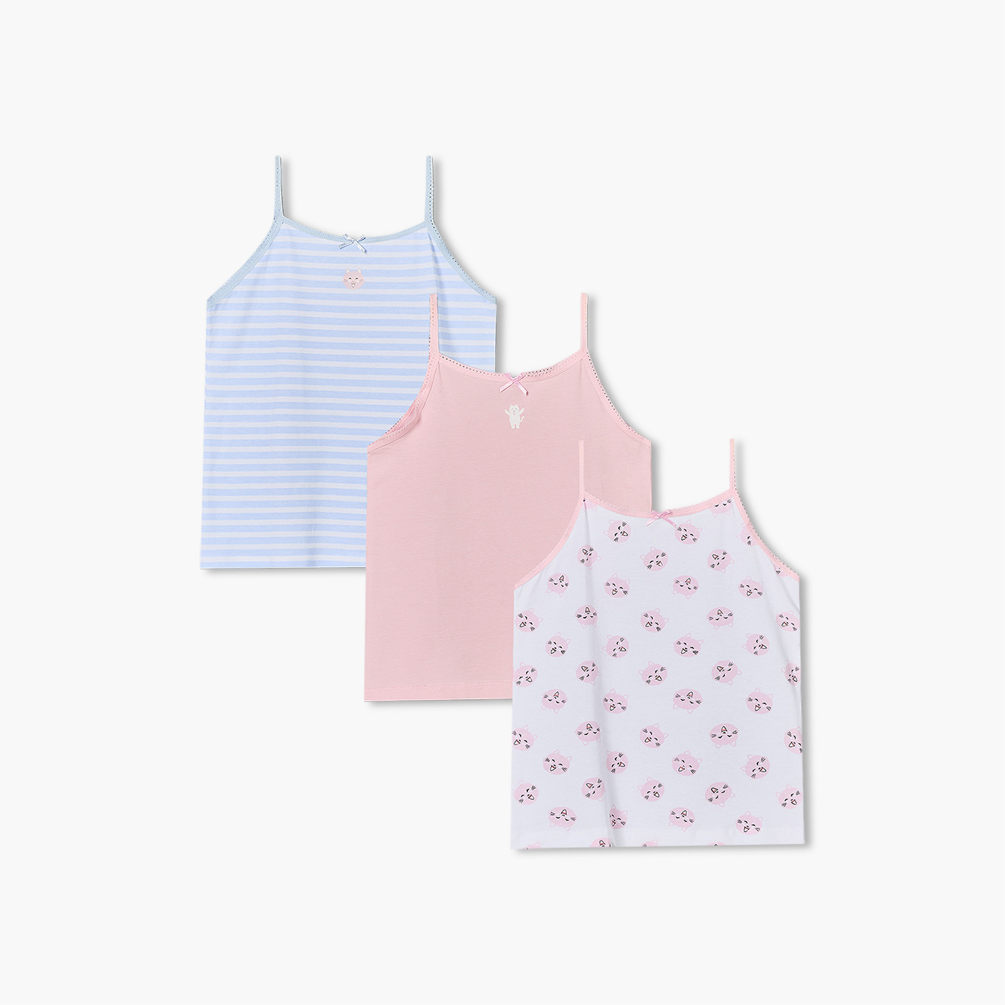 طقم فيست بياقة مربعة بطبعات متنوعة من جونيورز - 3 قطع-girls-clothing-innerwear-vests-image-1