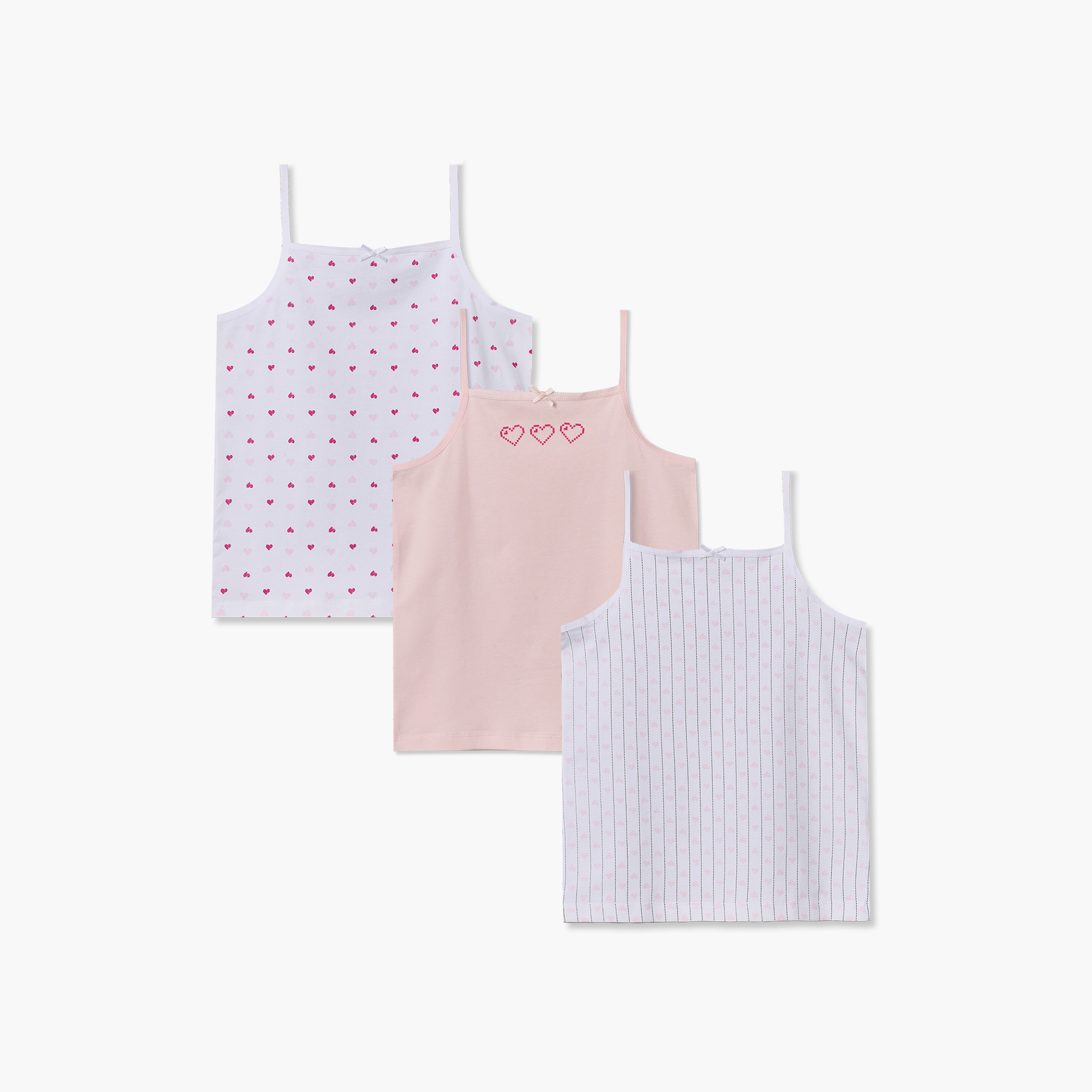 Pack of 3 Juniors Cotton Square Neck Vest with Heart Print-girls-clothing-innerwear-vests-image-1