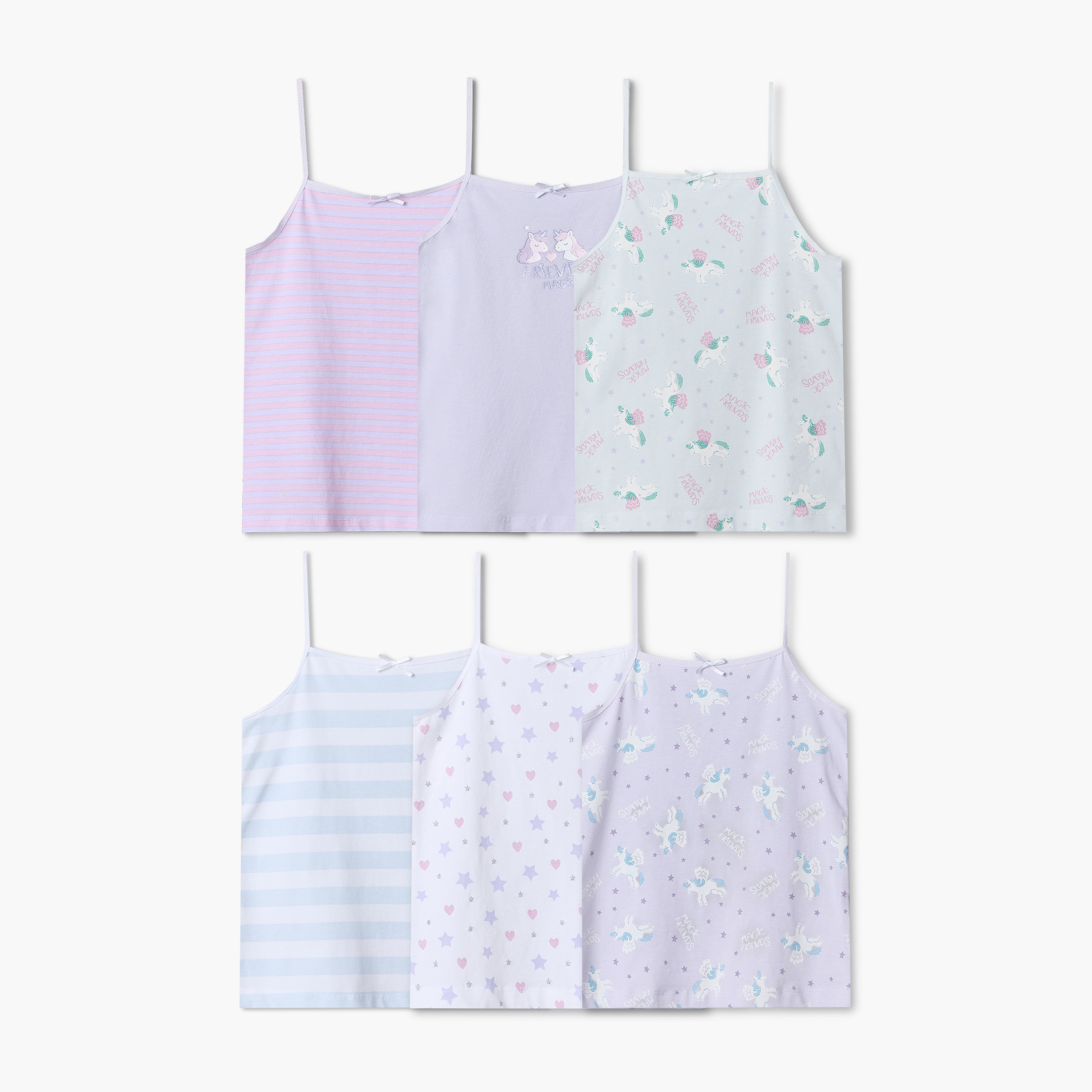 Pack of 6 Juniors Cotton Square Neck Vests with Assorted Prints-girls-clothing-innerwear-vests-image-1