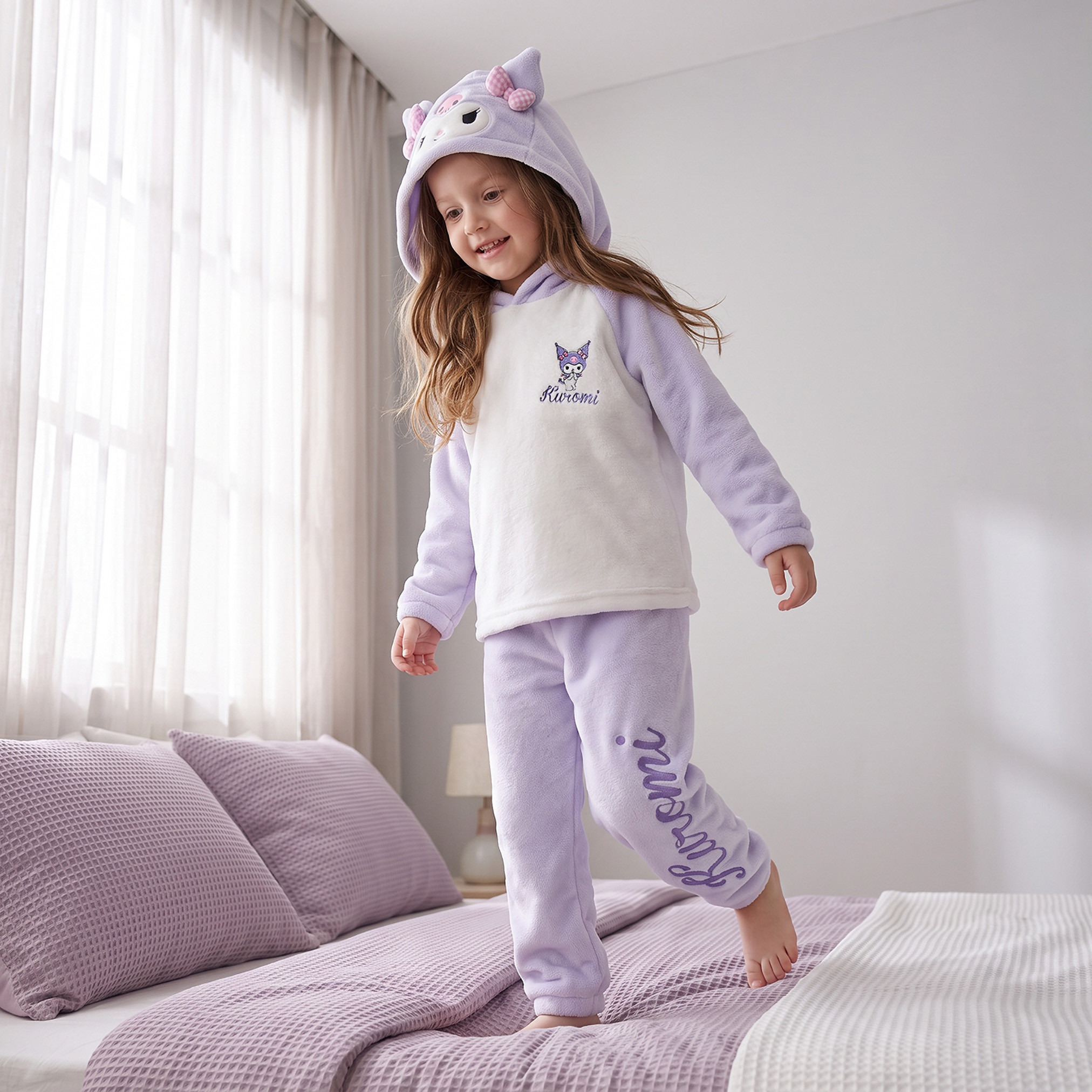 طقم بيجاما بقبعة وأكمام طويلة وطبعات من سانريو-girls-clothing-winterwear-pyjamasets-image-1
