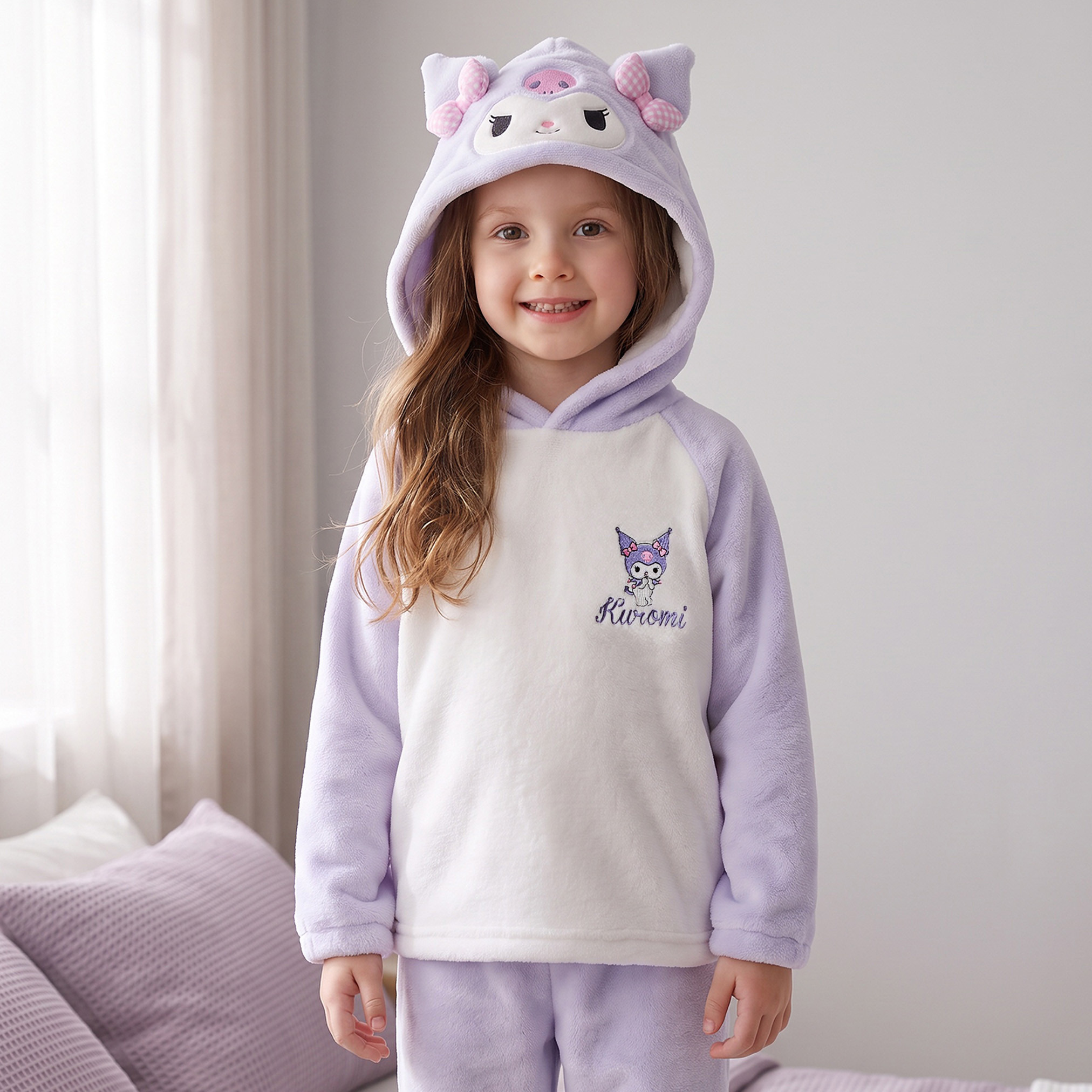 طقم بيجاما بقبعة وأكمام طويلة وطبعات من سانريو-girls-clothing-winterwear-pyjamasets-image-2