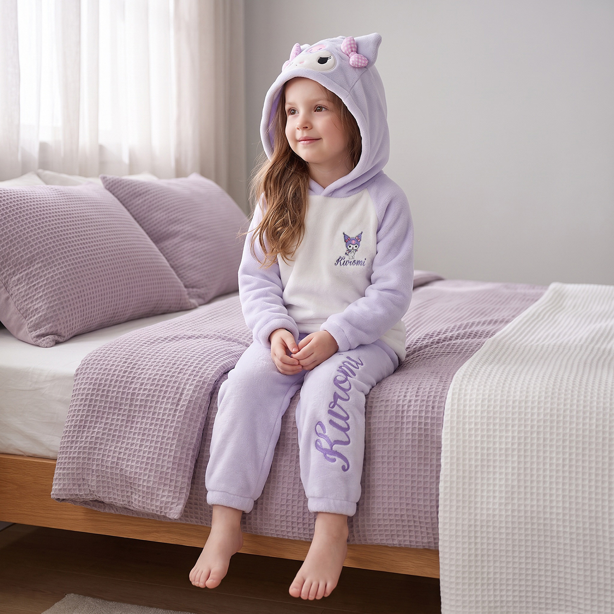 طقم بيجاما بقبعة وأكمام طويلة وطبعات من سانريو-girls-clothing-winterwear-pyjamasets-image-8