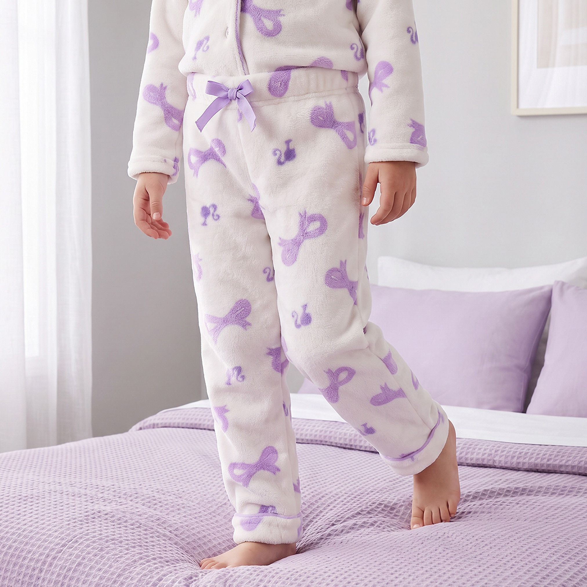 Collared Long Sleeves Pyjama Set with Barbie Print-girls-clothing-nightwear-image-3