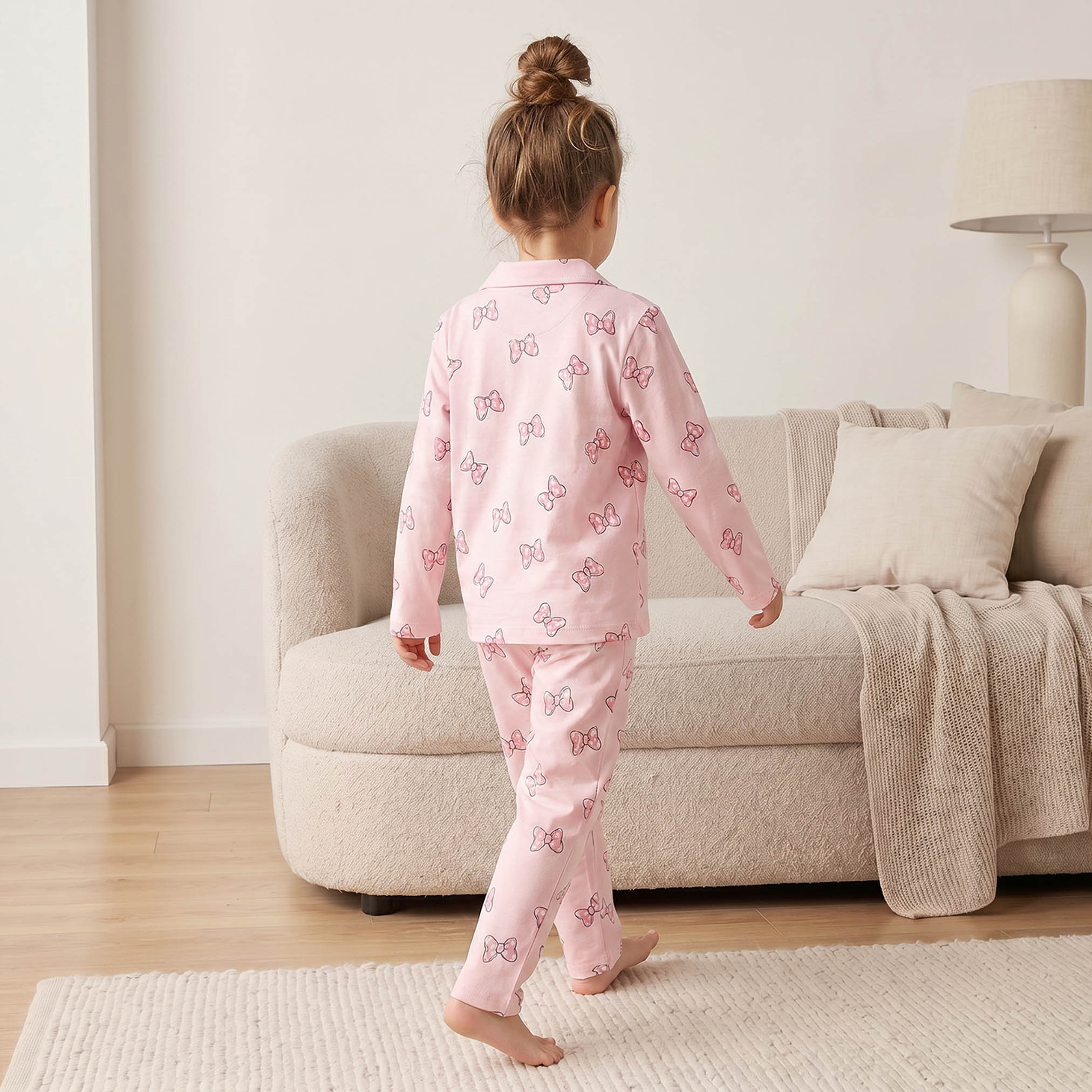 Disney Cotton Collared Long Sleeves Pyjama Set with Minnie Mouse Print-girls-clothing-nightwear-image-4