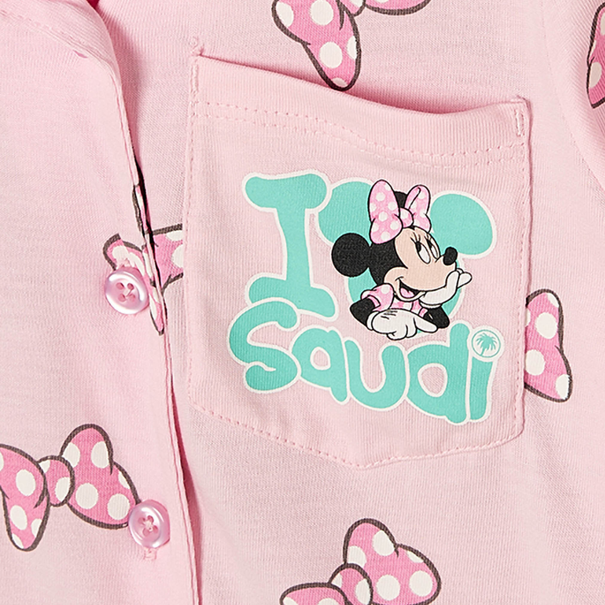 Disney Cotton Collared Long Sleeves Pyjama Set with Minnie Mouse Print-girls-clothing-nightwear-image-5
