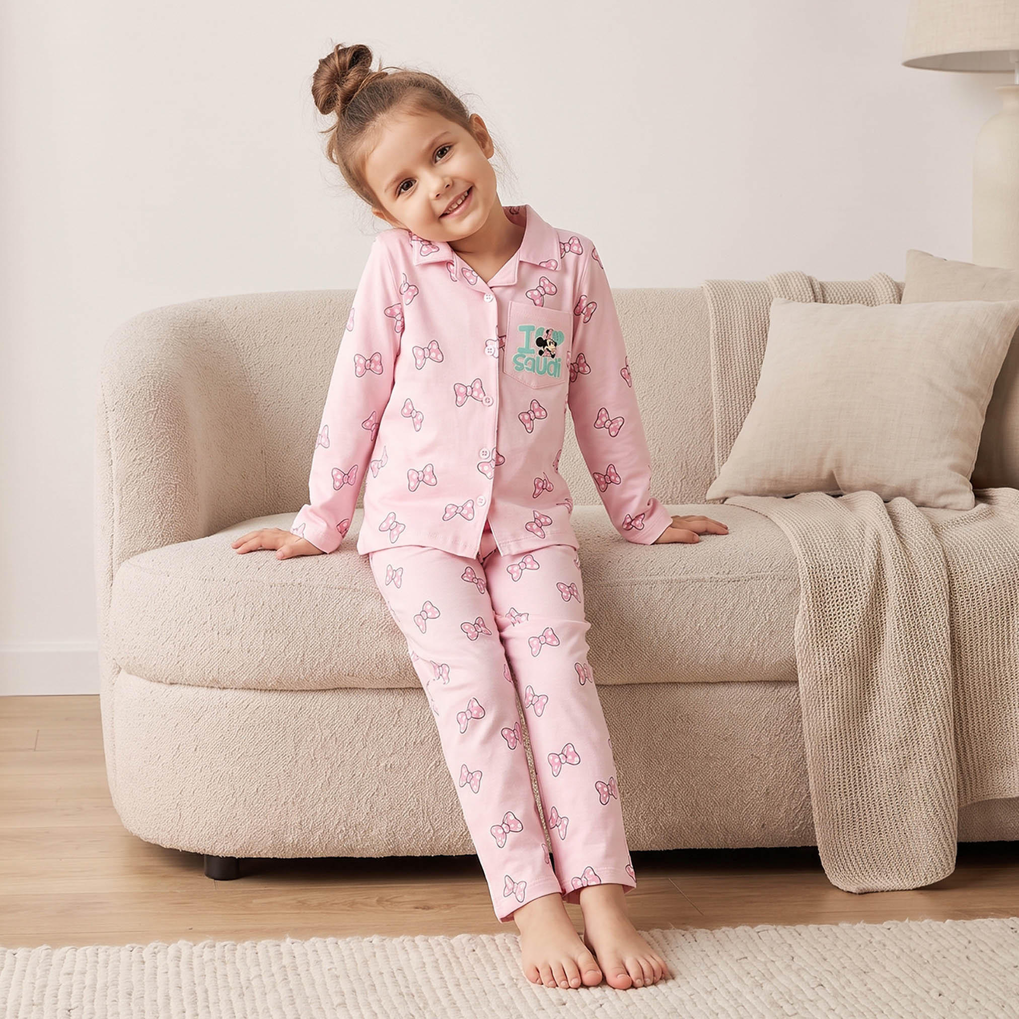 Disney Cotton Collared Long Sleeves Pyjama Set with Minnie Mouse Print-girls-clothing-nightwear-image-8