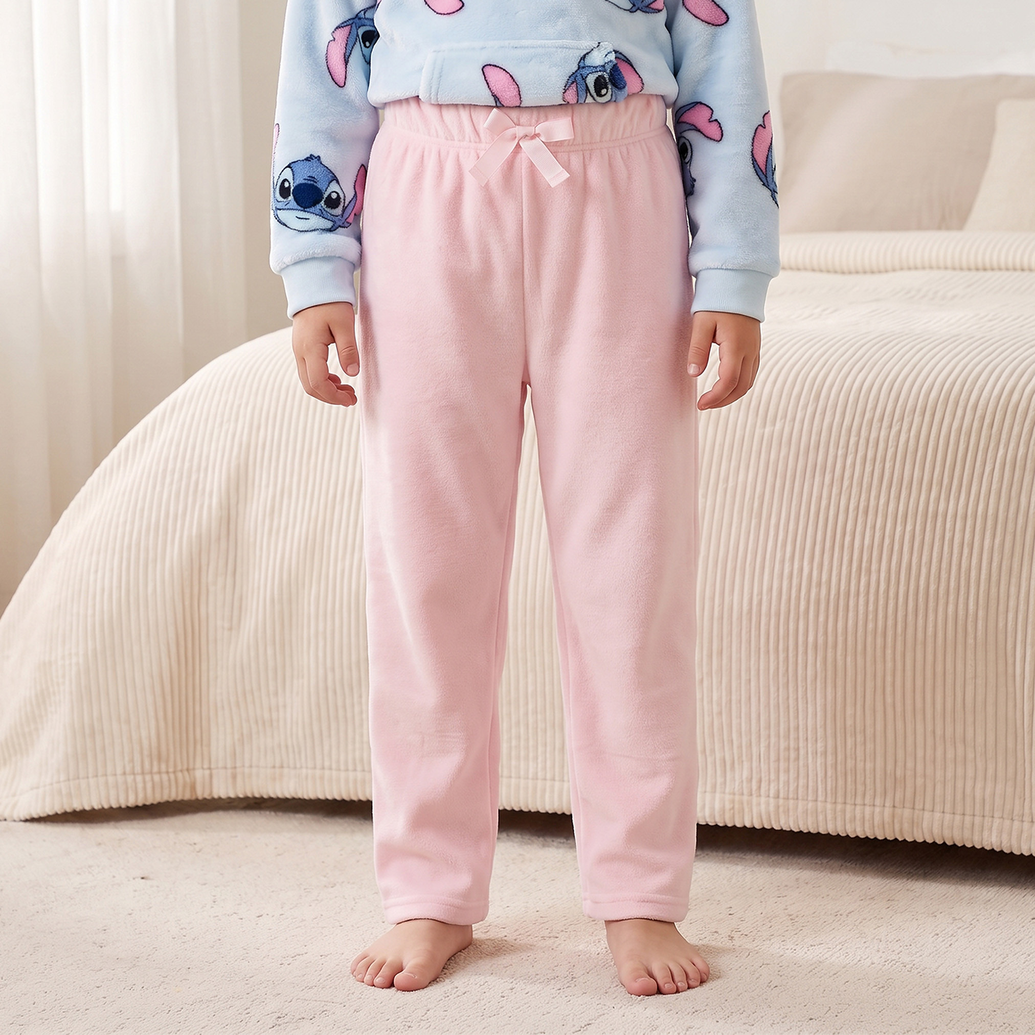 Disney Cotton Hooded Neck Long Sleeves Pyjama Set with Stitch Print-girls-clothing-nightwear-image-3