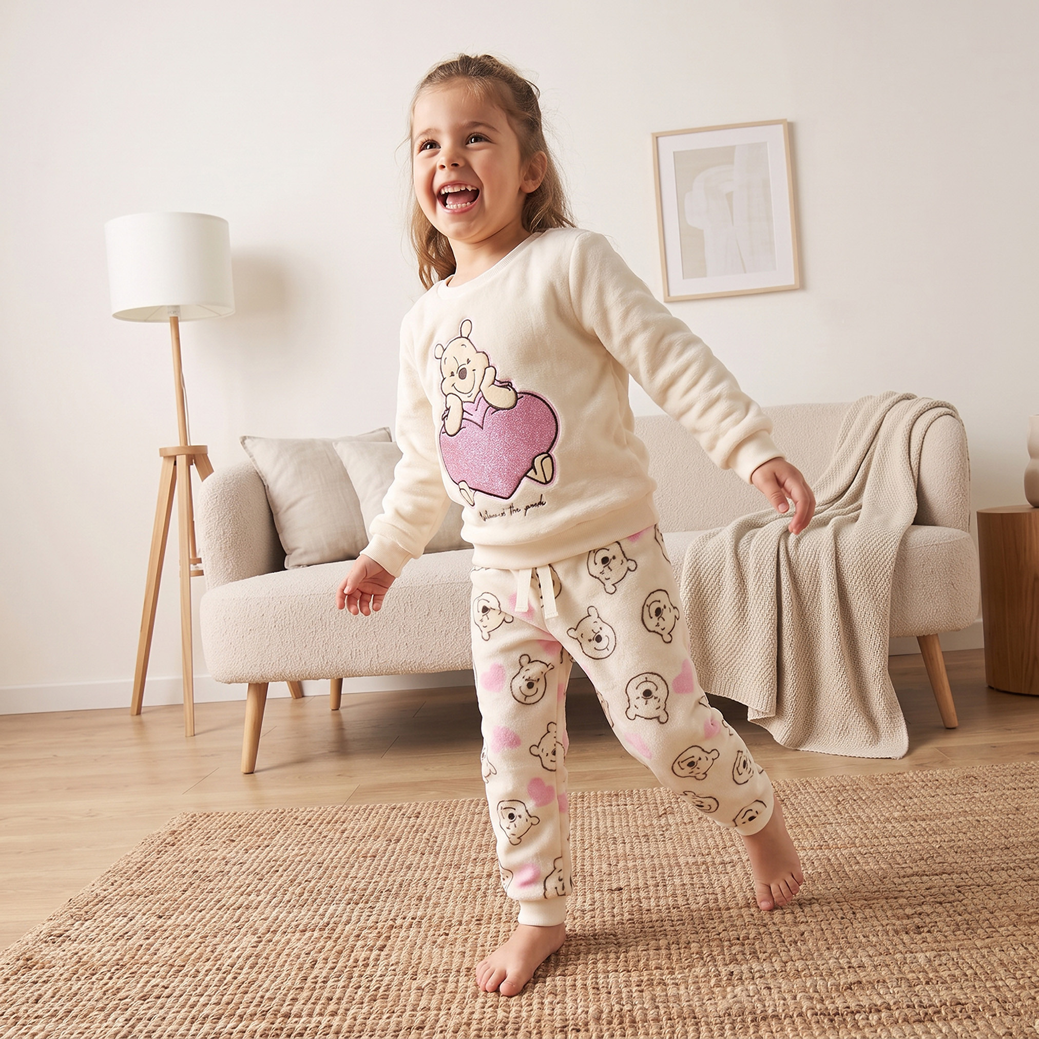 Disney Crew Neck Long Sleeves Sweatshirt and Joggers Set with Winnie the Pooh Print-girls-clothing-nightwear-image-1