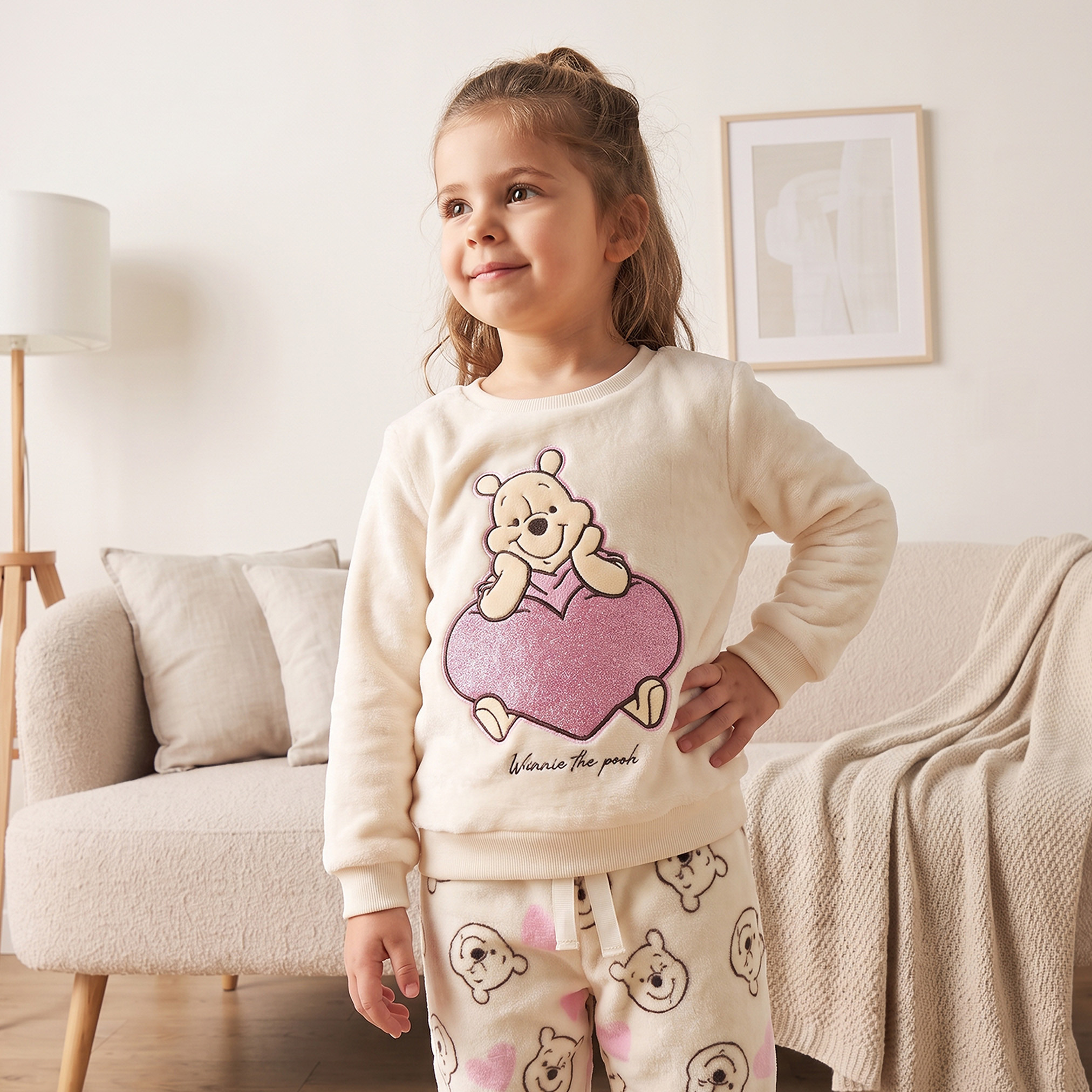 Disney Crew Neck Long Sleeves Sweatshirt and Joggers Set with Winnie the Pooh Print-girls-clothing-nightwear-image-2