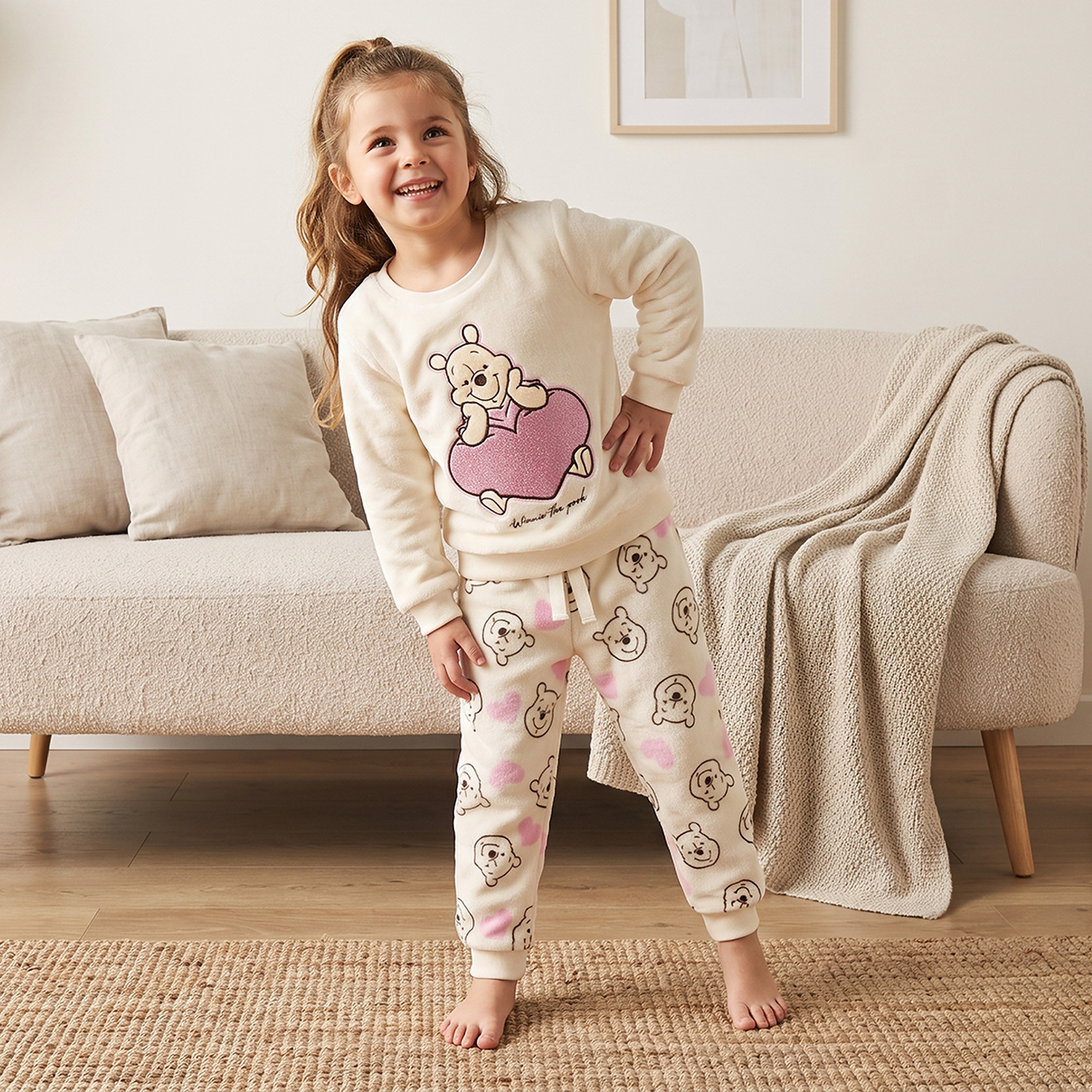 Disney Crew Neck Long Sleeves Sweatshirt and Joggers Set with Winnie the Pooh Print-girls-clothing-nightwear-image-7
