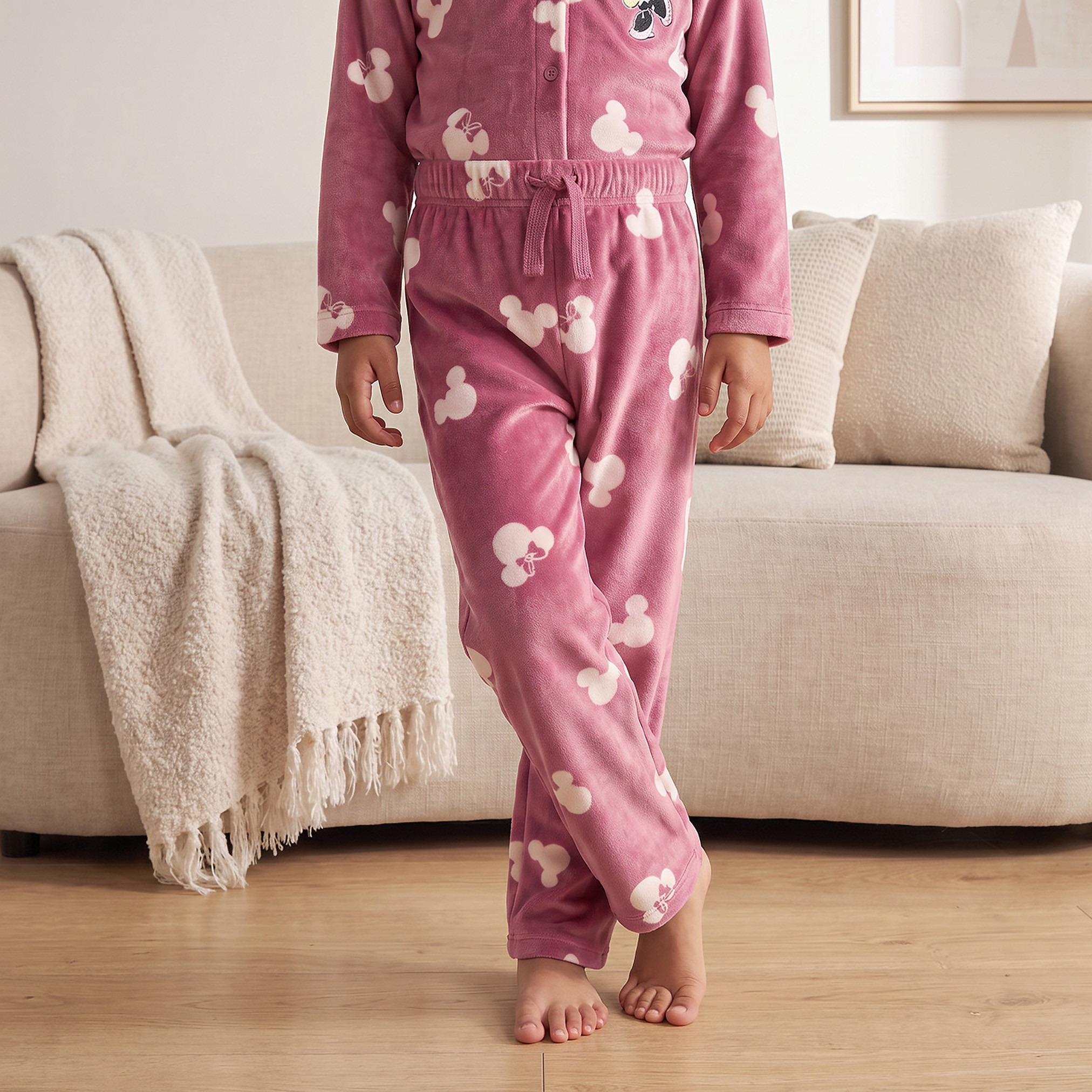 Cotton Hooded Long Sleeves Pyjama Set with Minnie Mouse Print-girls-clothing-nightwear-image-4