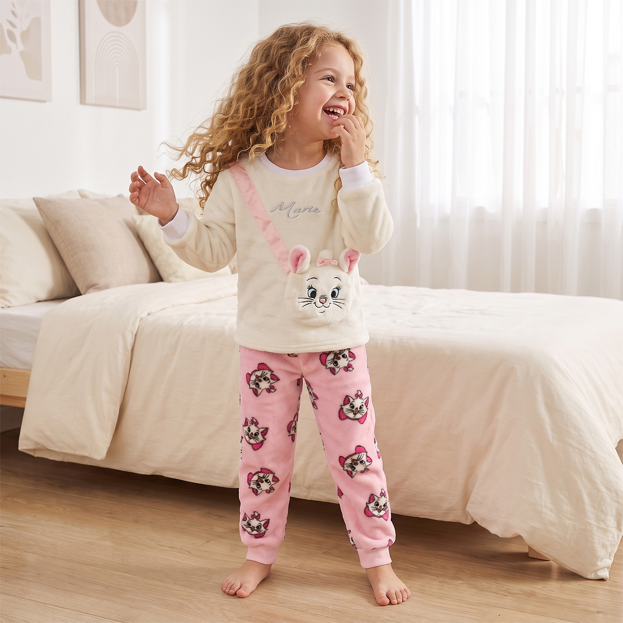 Disney Crew Neck Long Sleeves Pyjama Set with Marie Print-girls-clothing-nightwear-image-1
