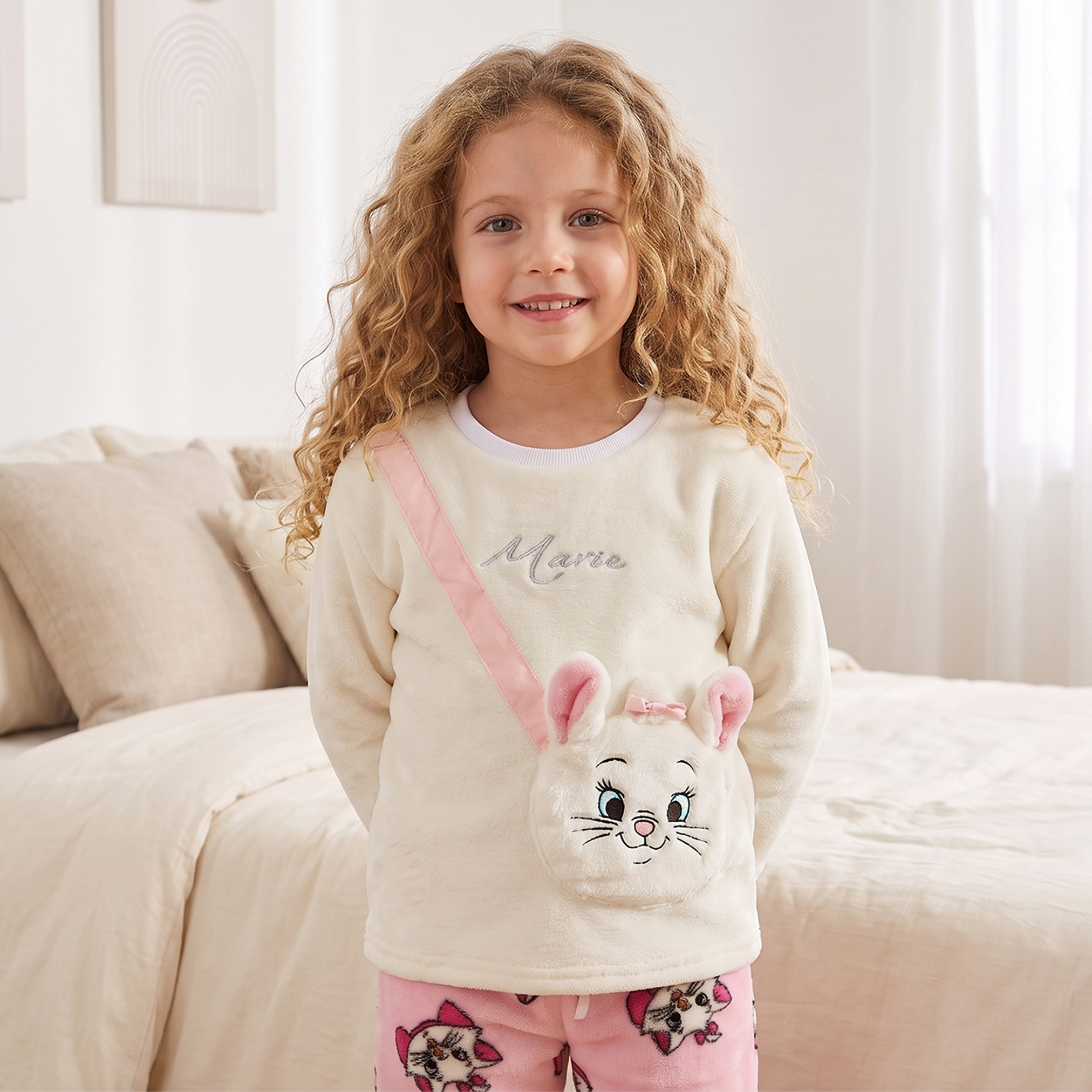 Disney Crew Neck Long Sleeves Pyjama Set with Marie Print-girls-clothing-nightwear-image-2
