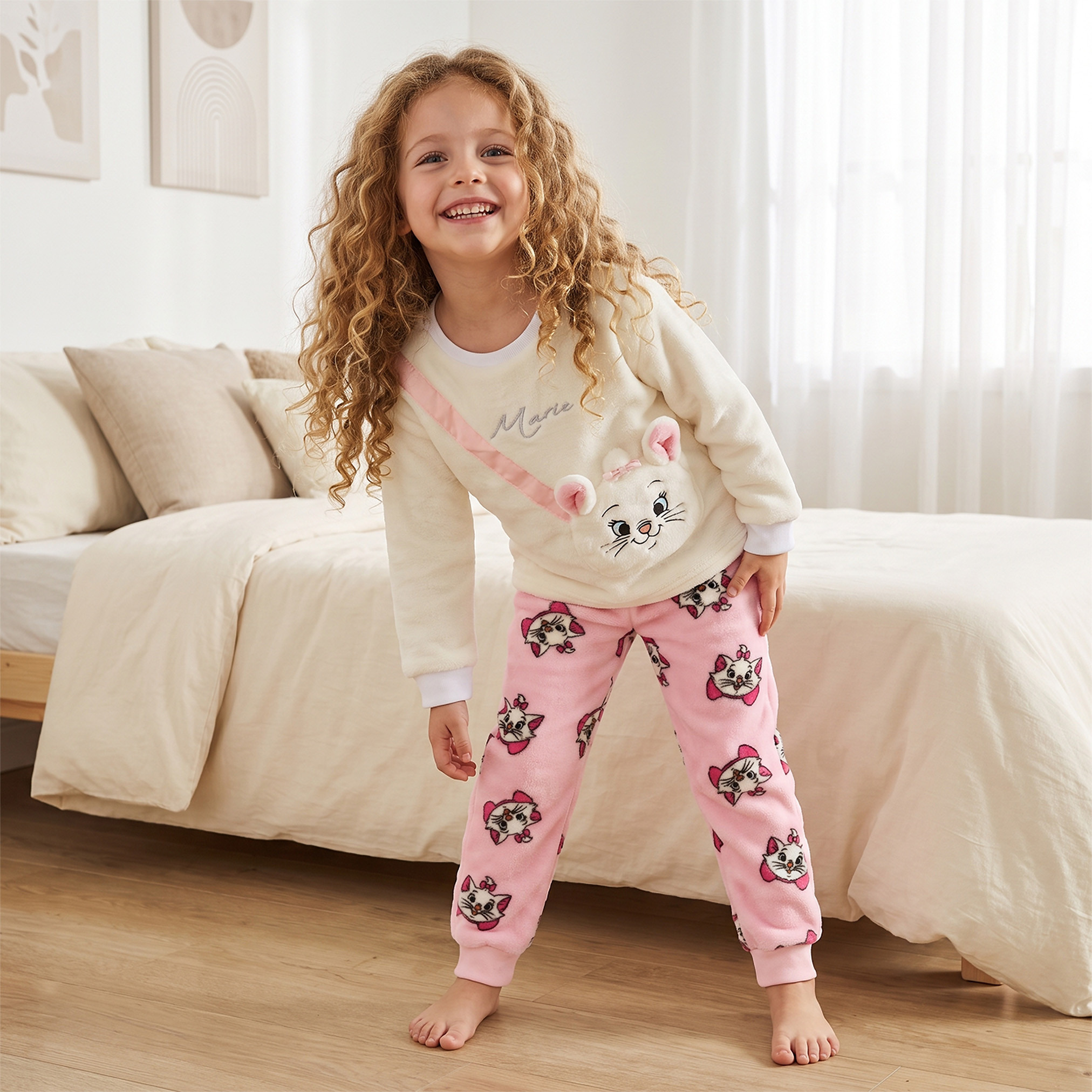 Disney Crew Neck Long Sleeves Pyjama Set with Marie Print-girls-clothing-nightwear-image-7